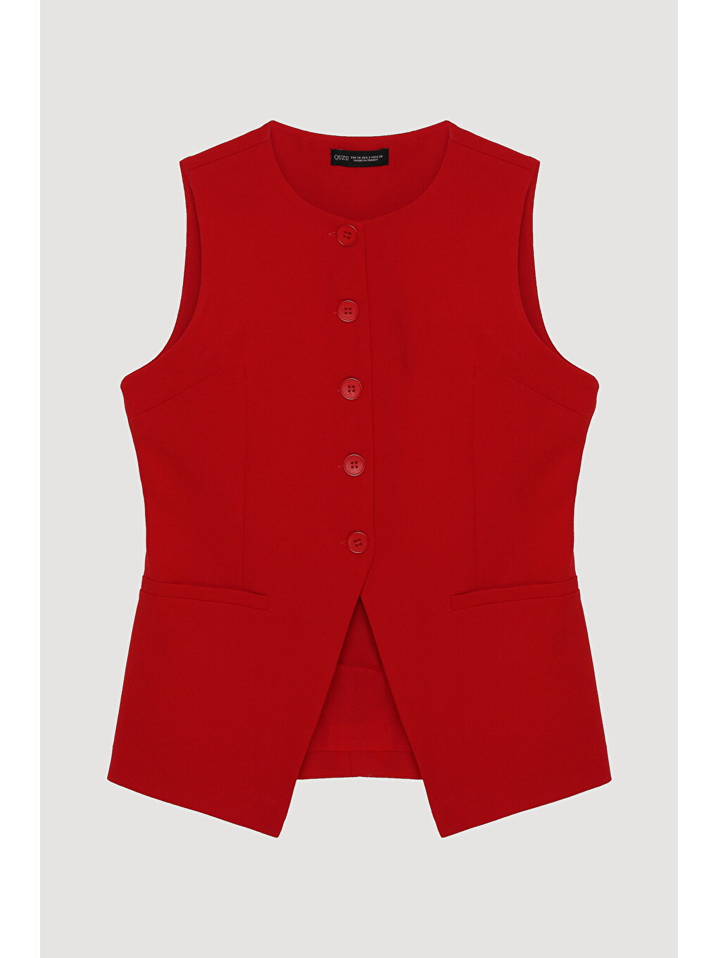 Düğmeli V Kesim Kolsuz Yelek Kırmızı