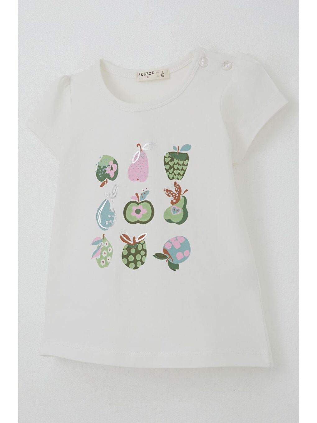 Kız Çocuk Kapri Taytlı Takım Sevimli Meyveler Baskılı Ekru (1.5-4 Yaş)-5