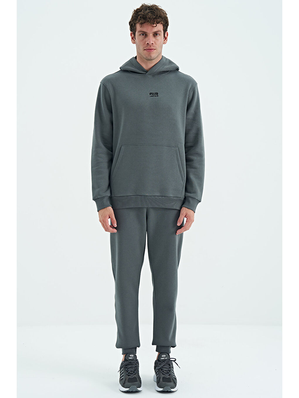 David Haki Kapüşonlu Rahat Kalıp Şardonlu Jogger Erkek Eşofman Takım - 85192