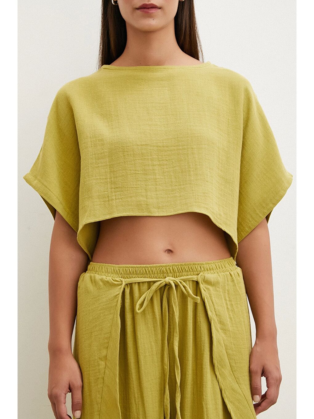 Keten Şalvar Takım Yağ Yeşili-3