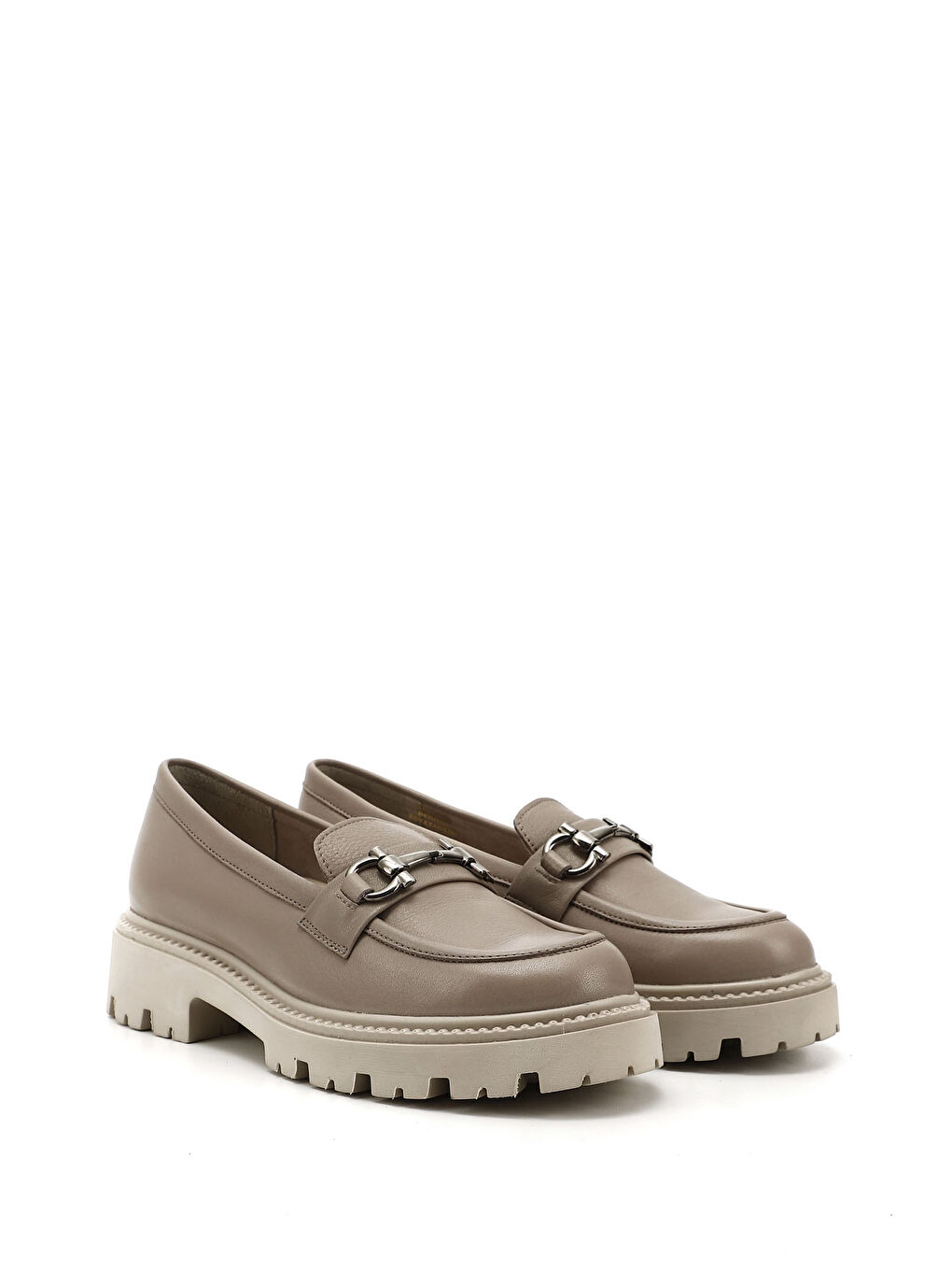 Bej Kadın BEJ-CAMEL Kalın Topuklu Tokalı Hakiki Deri Loafer Ayakkabı-1