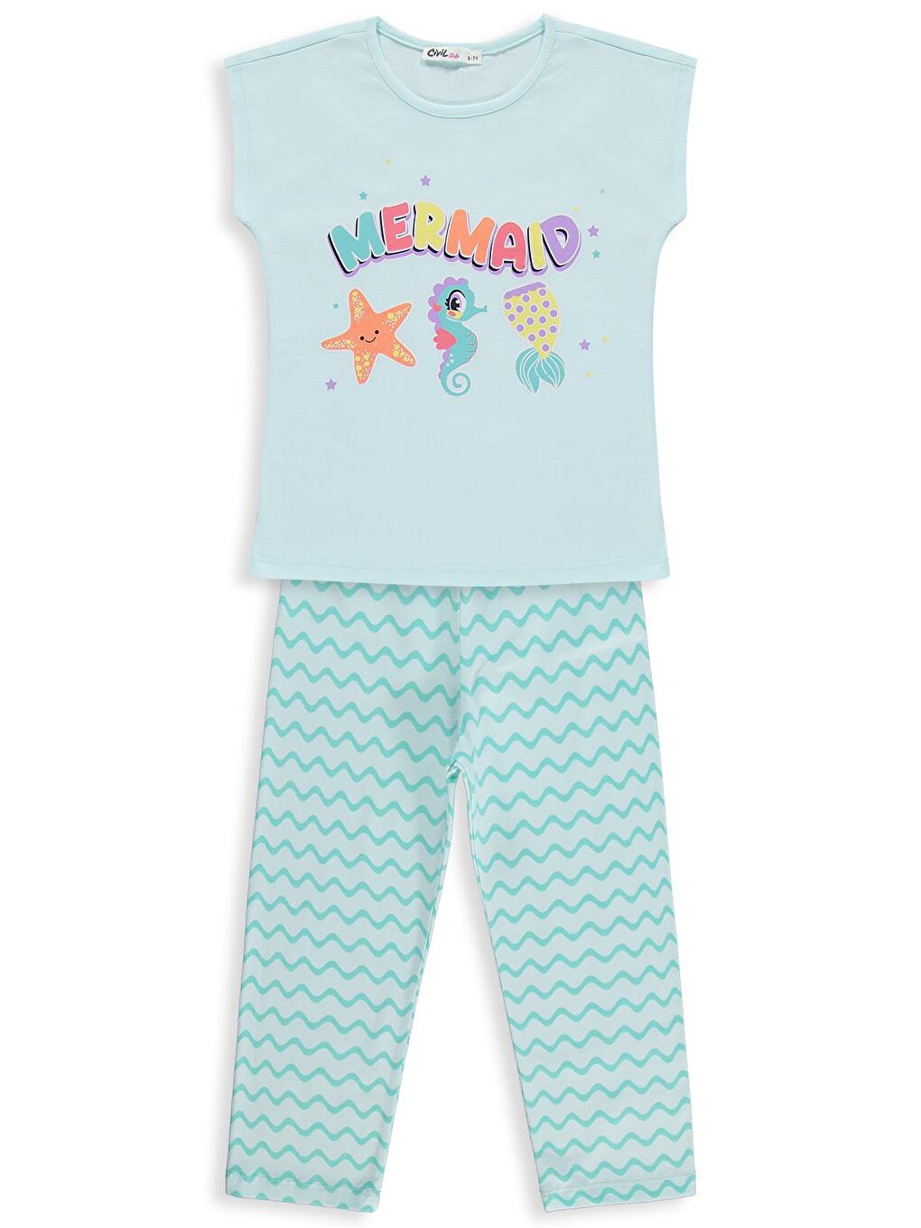 Girls Mermaid Baskılı 10-13 Yaş Pijama Takımı - Yeşil 11-12 Yaş