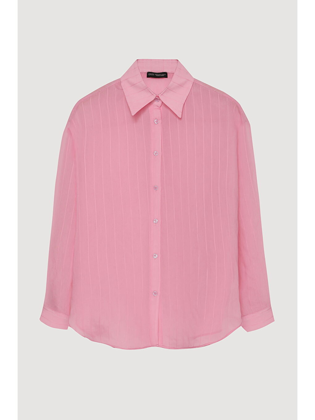 İnce Çizgili Düğmeli Oversize Gömlek Pembe