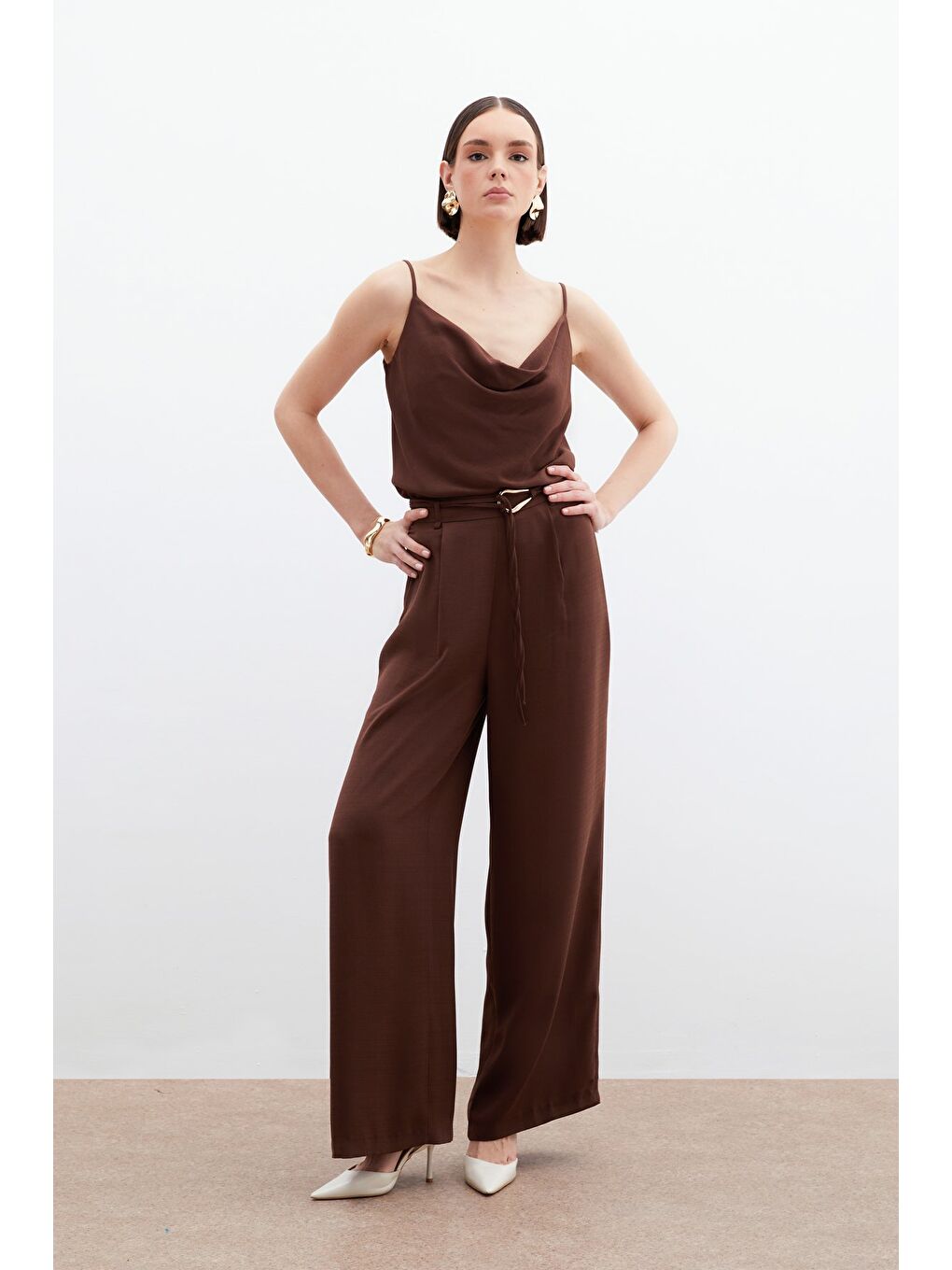 Kahverengi Kemerli Salaş Pantolon - Kahve-1