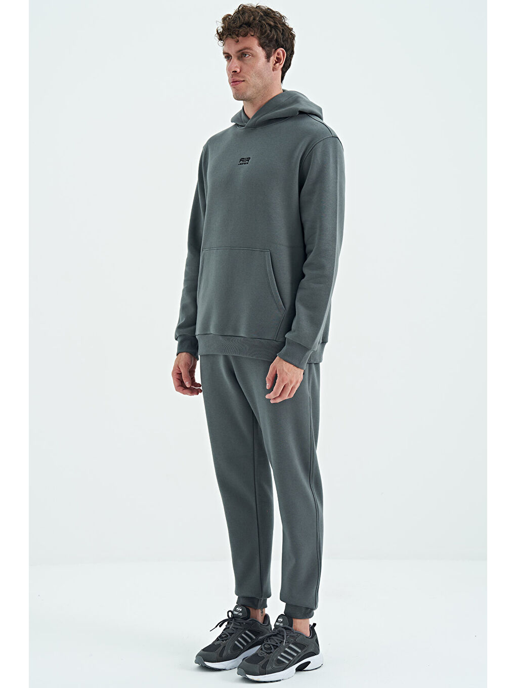 David Haki Kapüşonlu Rahat Kalıp Şardonlu Jogger Erkek Eşofman Takım - 85192-1