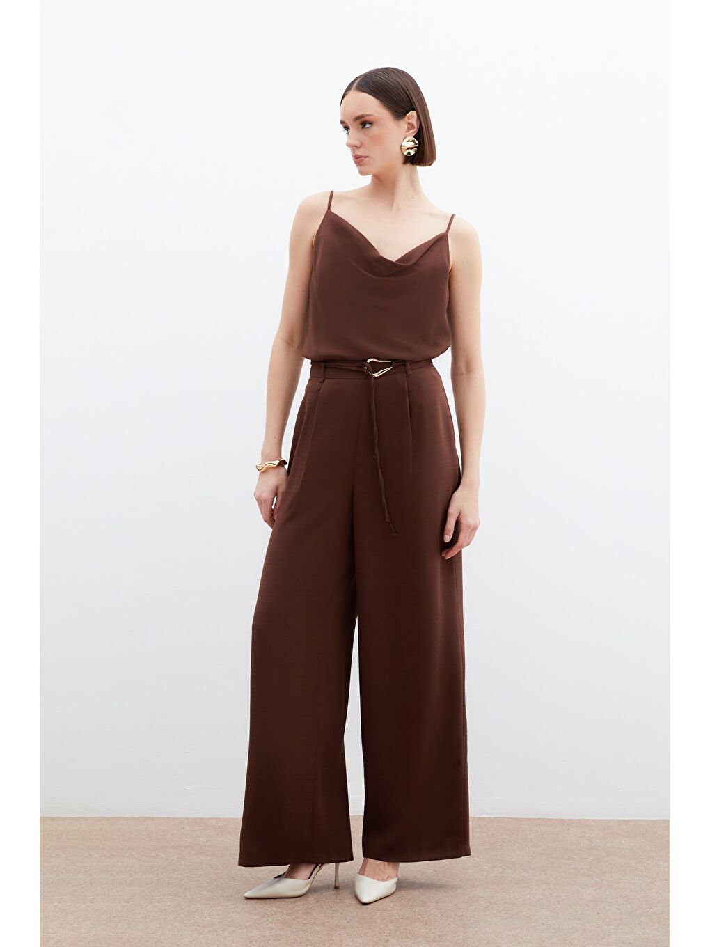 Kahverengi Kemerli Salaş Pantolon - Kahve-3