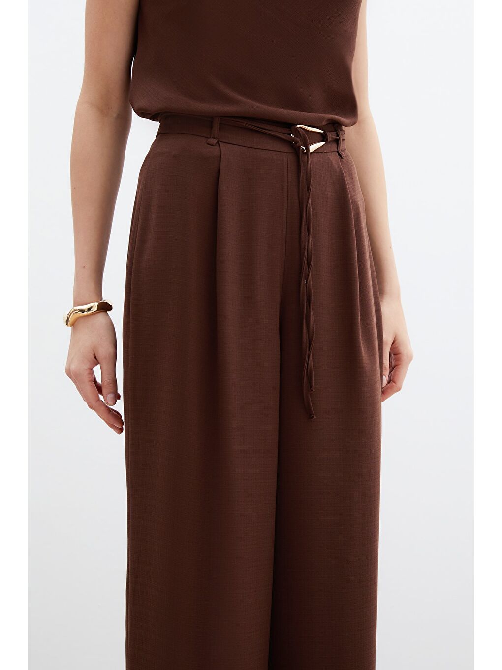 Kahverengi Kemerli Salaş Pantolon - Kahve-4