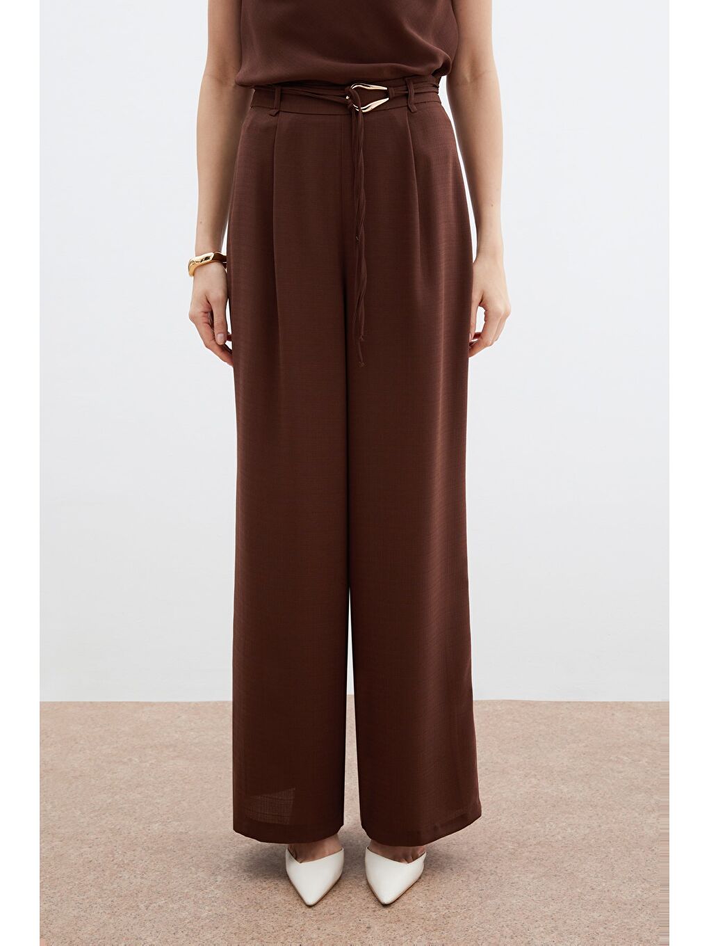 Kahverengi Kemerli Salaş Pantolon - Kahve-5