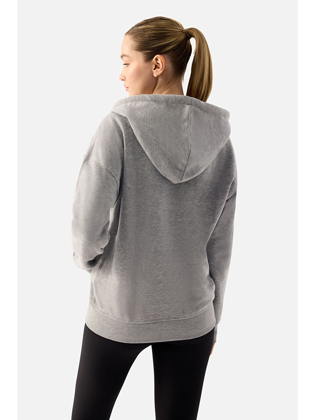 Luna Fermuarlı Kapüşonlu Gri Melanj Sweatshirt-3