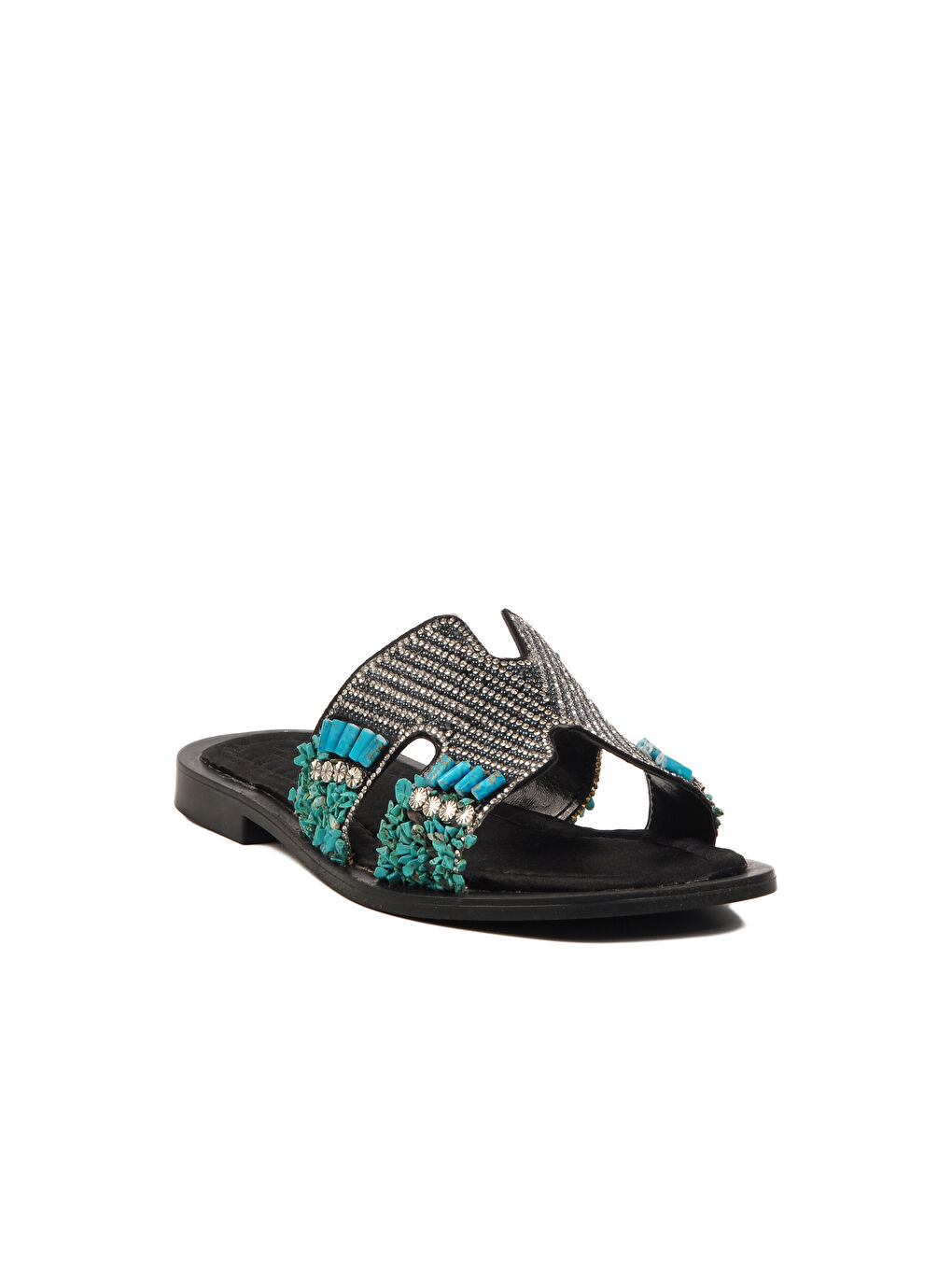 Siyah Taş İşlemeli İnce Taban Hafif Kadın Terlik 246048 Z-2