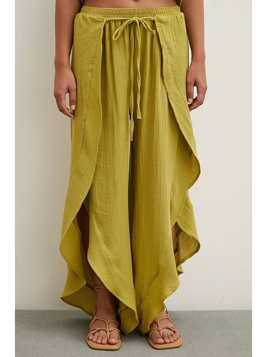 Keten Şalvar Takım Yağ Yeşili-4