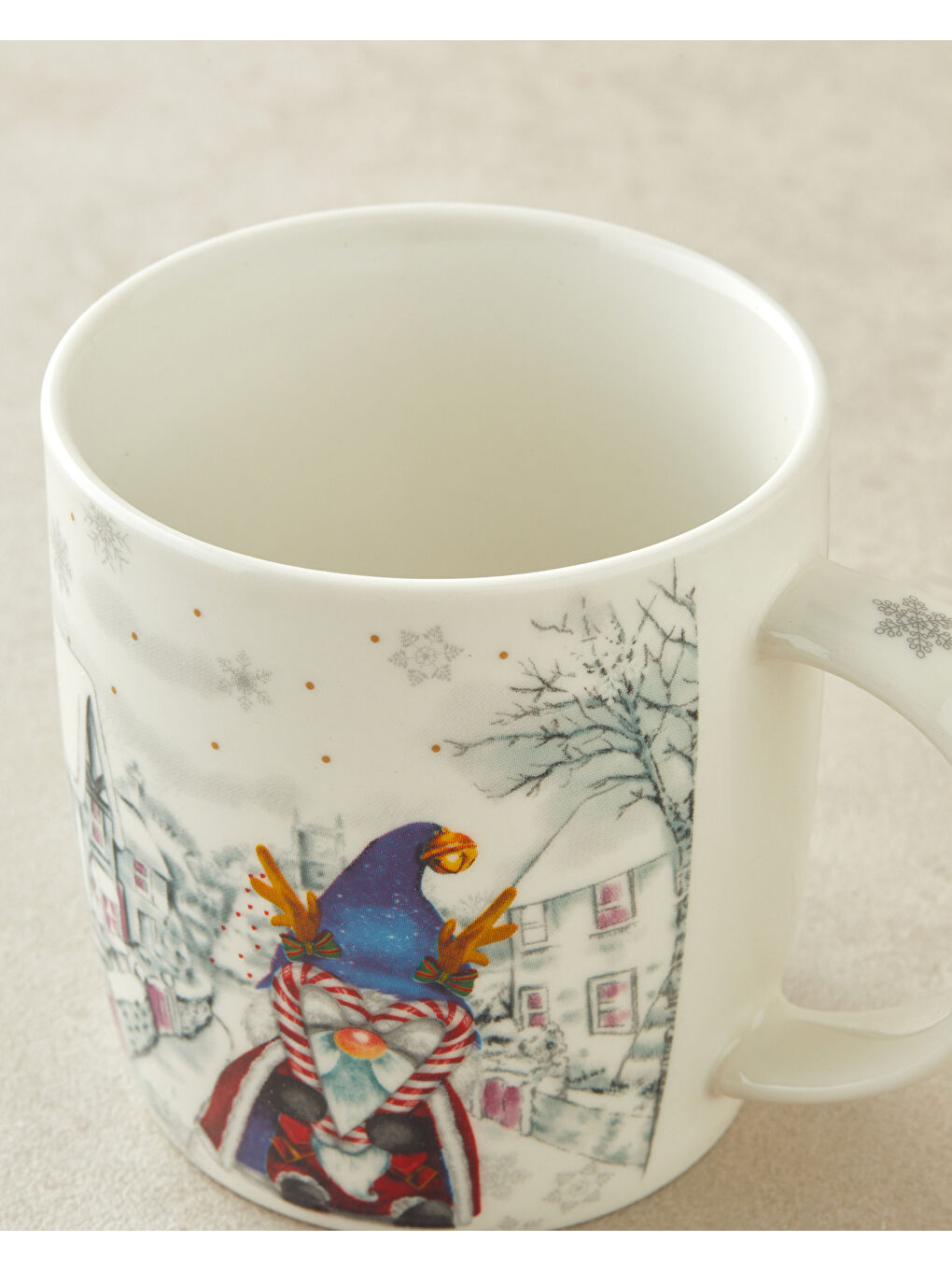 Beyaz New Year New Bone China Yılbaşı Kupa 360 ml Renkli-3