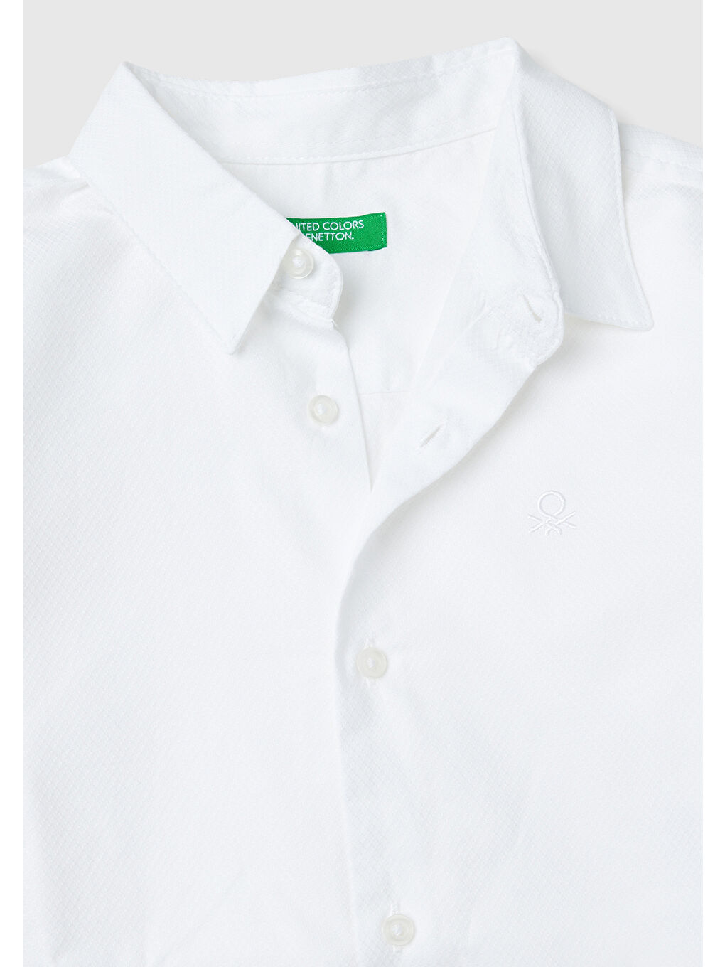 Erkek Çocuk Beyaz Önü Logo İşlemeli Düğmeli Armürlü Gömlek-2