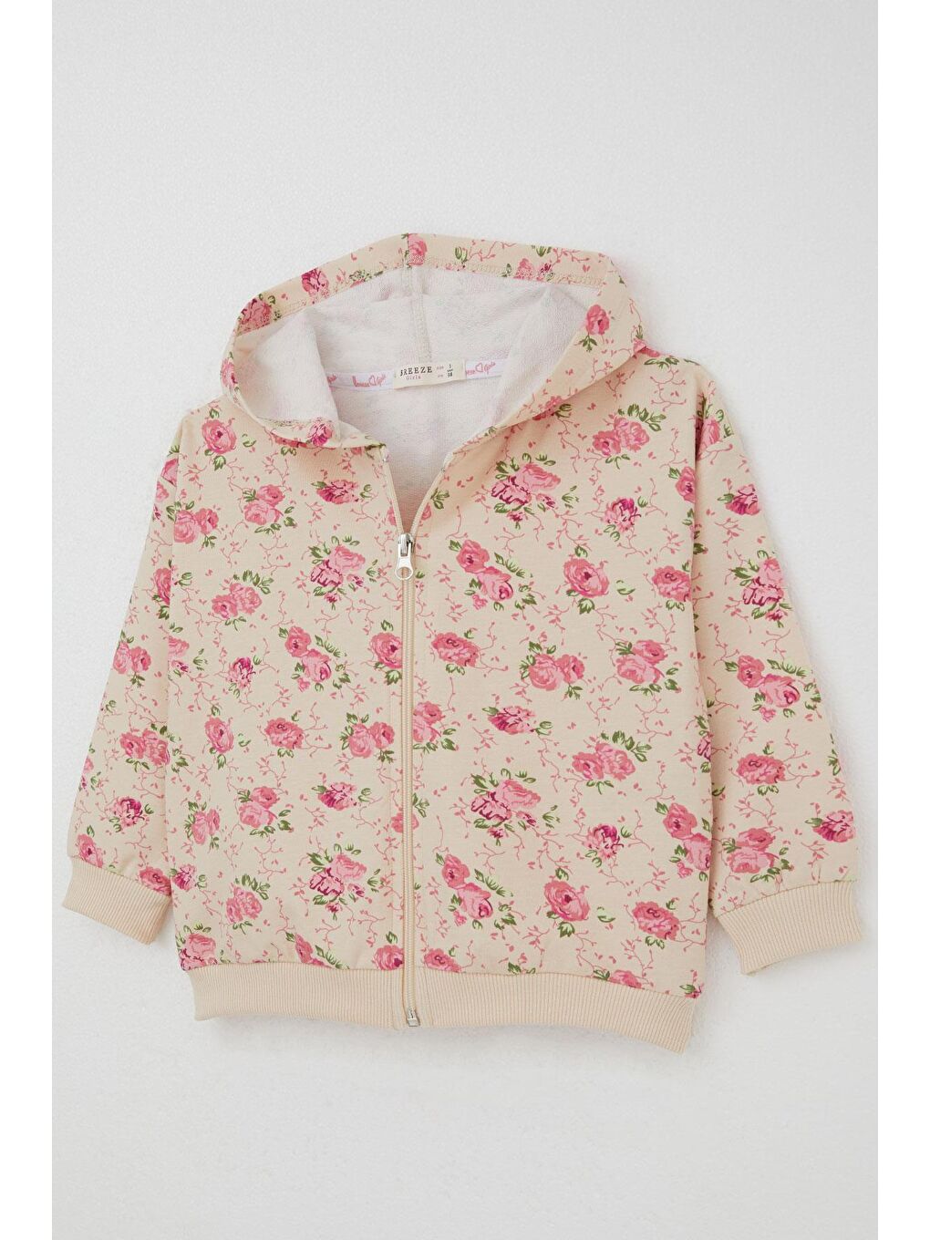 Ekru Kız Çocuk Eşofman Takımı Çiçek Desenli Kapüşonlu Krem (1.5-5 Yaş)-5