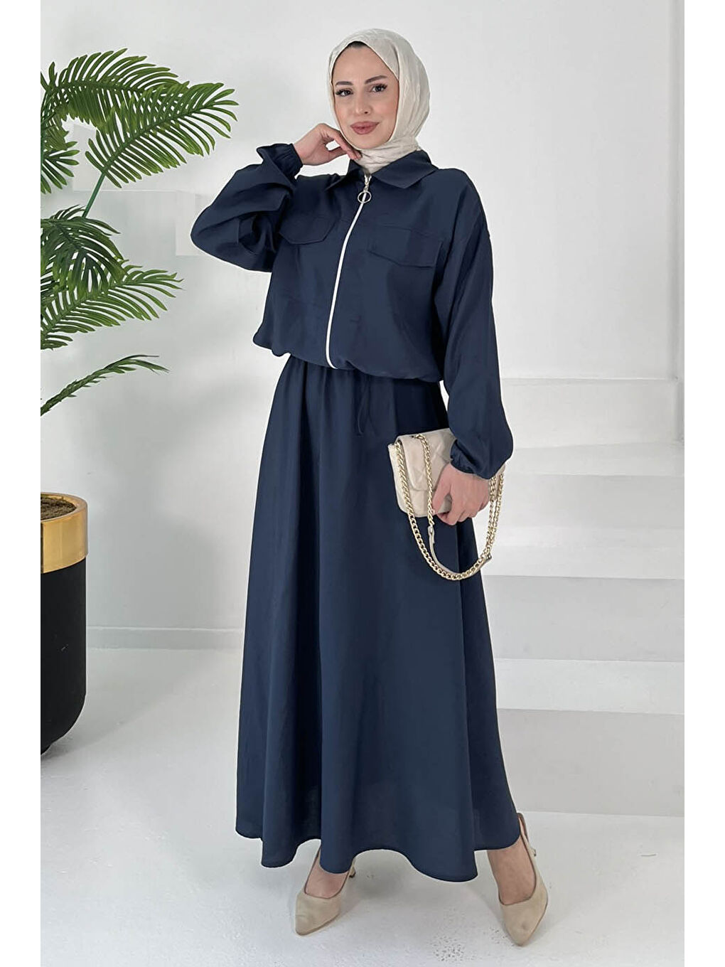 Lastikli Etekli Takım Lacivert - 27011-2