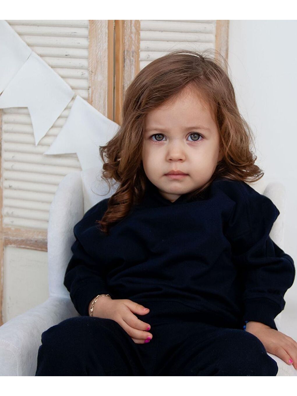 Lacivert Kapüşonlu Kız Bebek Sweatshirt-1