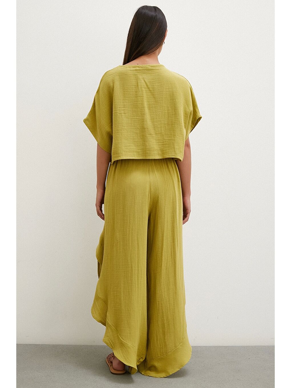 Keten Şalvar Takım Yağ Yeşili-5