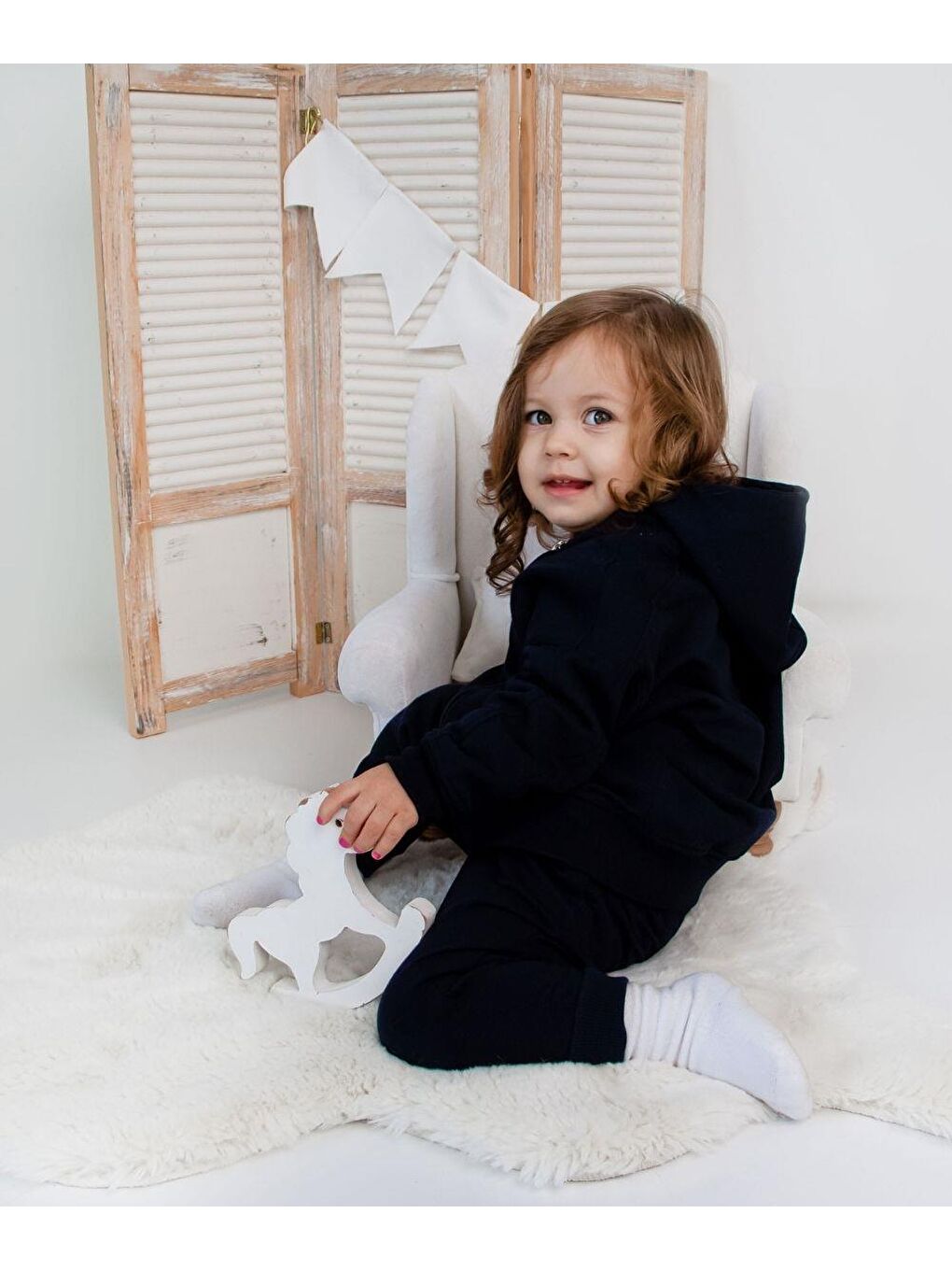 Lacivert Kapüşonlu Kız Bebek Sweatshirt-2