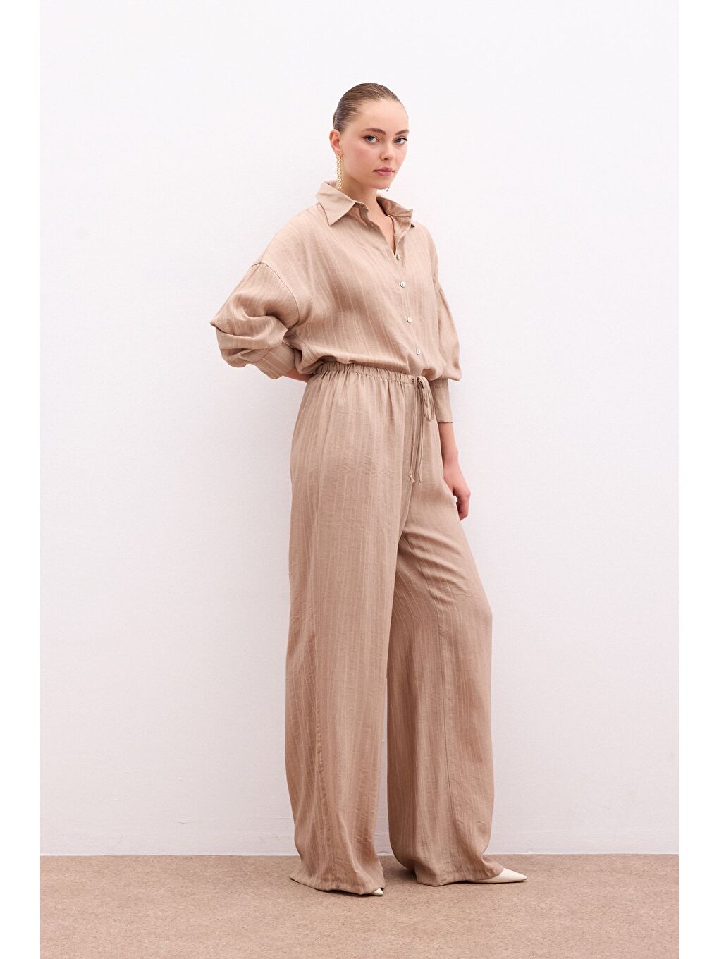 Kahverengi Bel Lastikli Pantolon - Camel-2