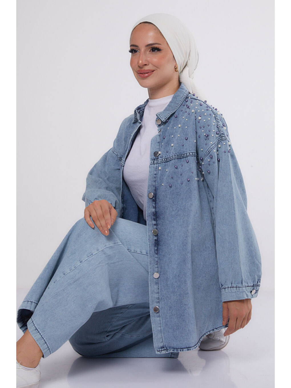 İnci Detaylı İkili Takım Buz Mavi   25362