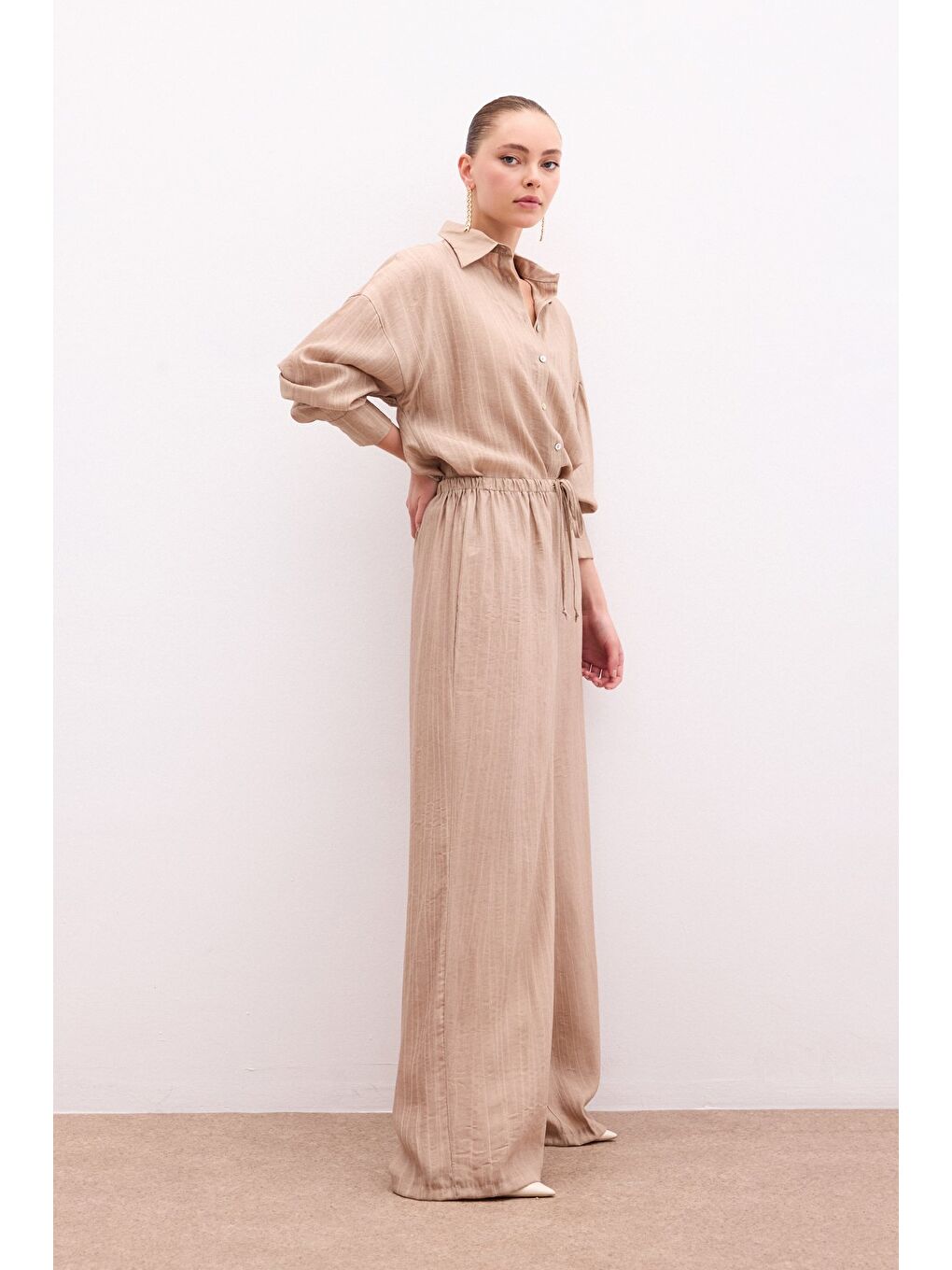 Kahverengi Bel Lastikli Pantolon - Camel-3