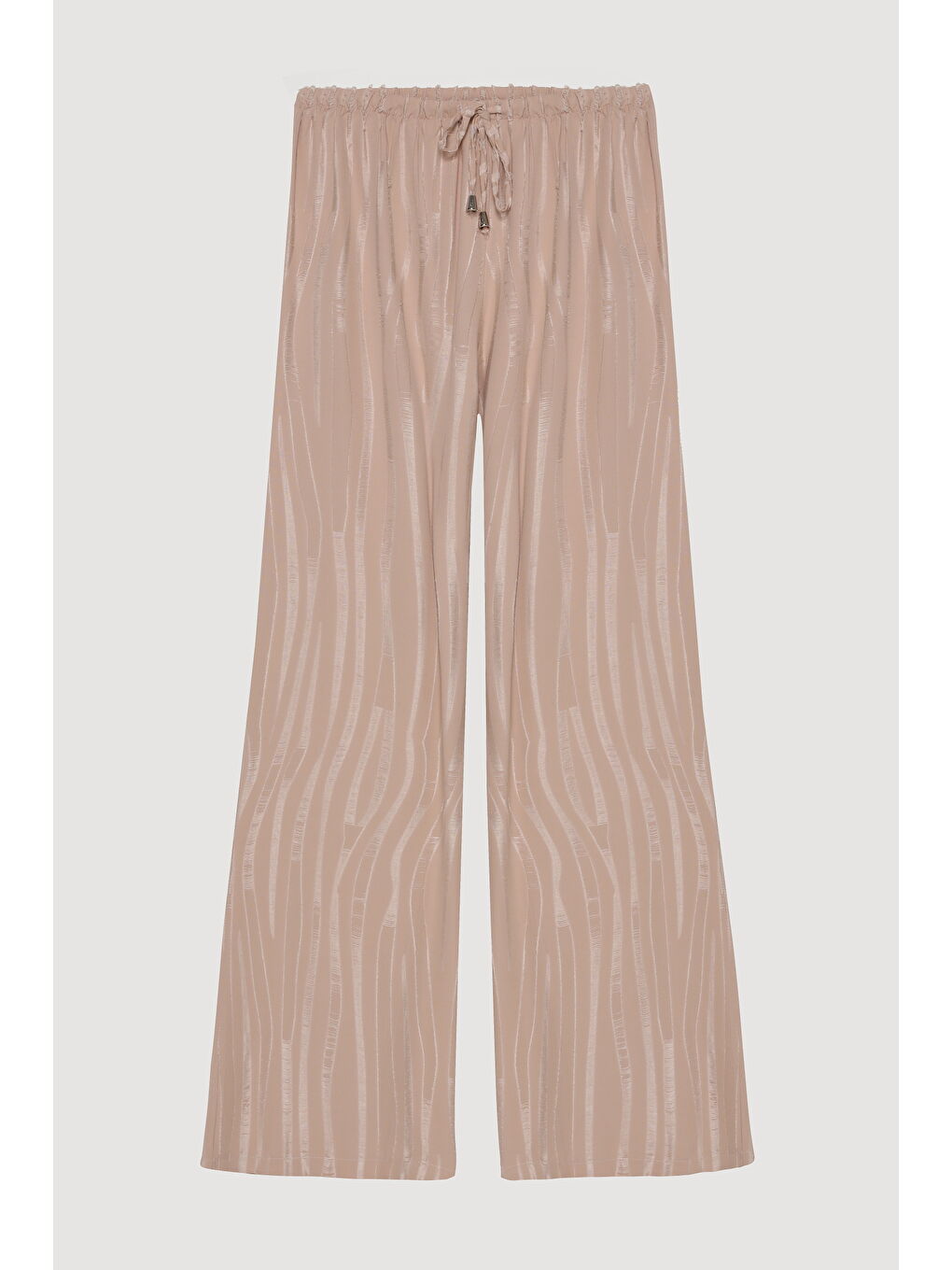 Beli Lastikli Bol Paça Dokulu Pantolon Bej