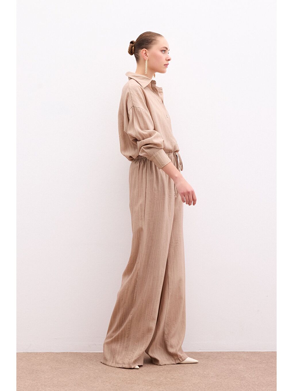 Kahverengi Bel Lastikli Pantolon - Camel-4