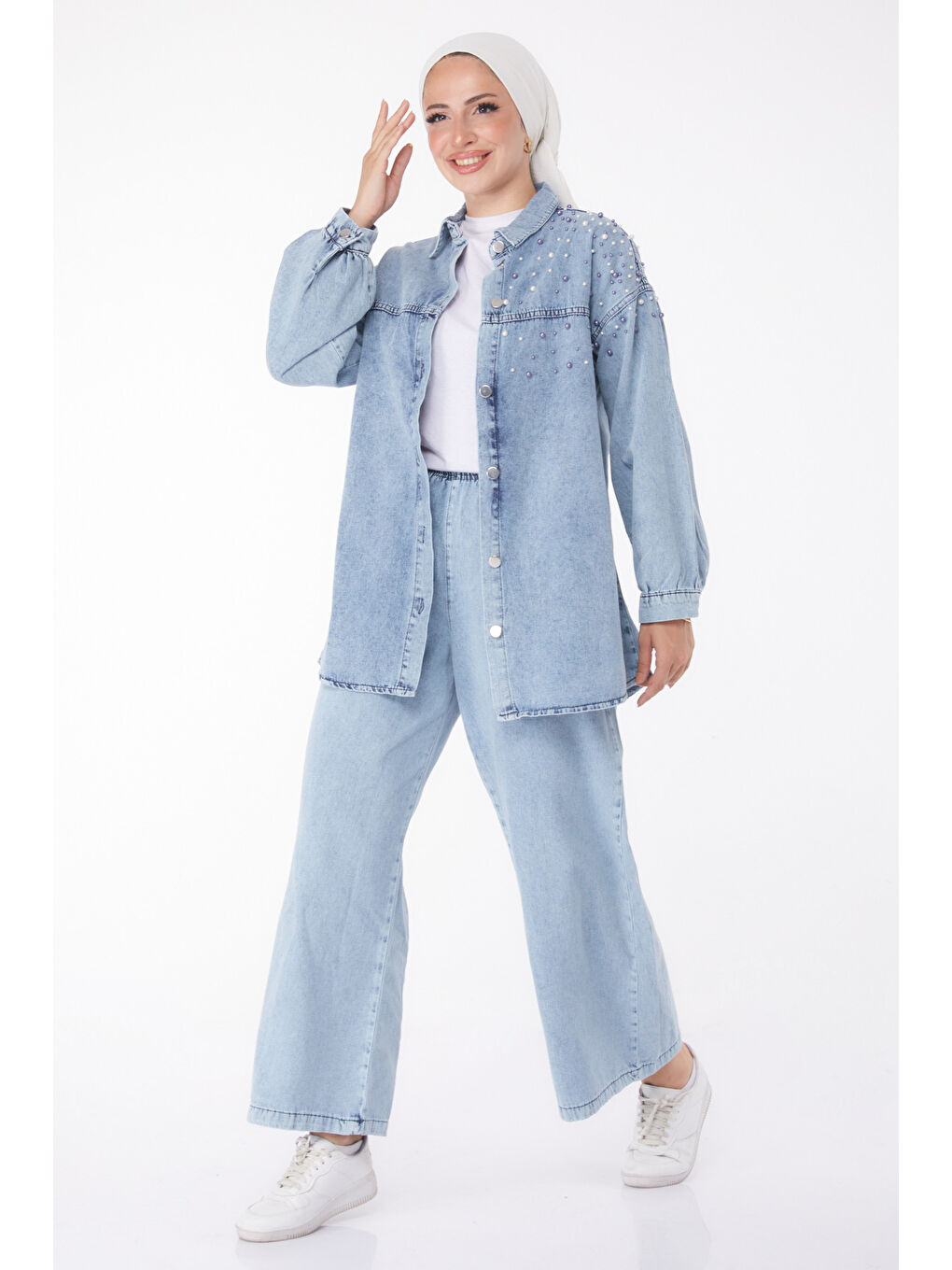 İnci Detaylı İkili Takım Buz Mavi   25362-1