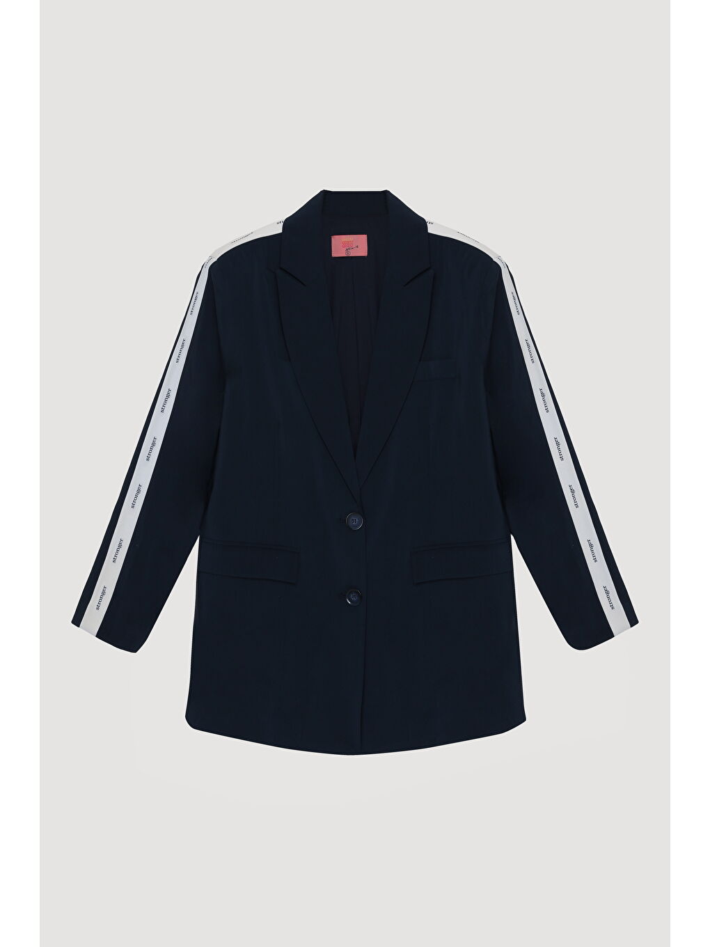 Stronger Şerit Yazı Baskılı Kruvaze Yaka Blazer Lacivert