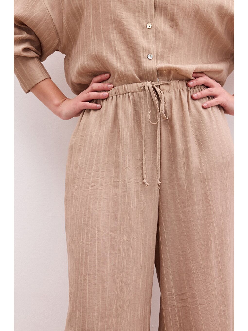 Kahverengi Bel Lastikli Pantolon - Camel-5