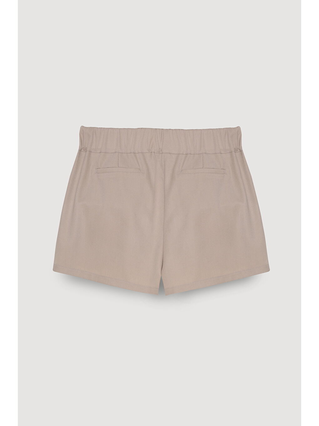 Bel Detaylı Pileli Mini Şort Bej-2