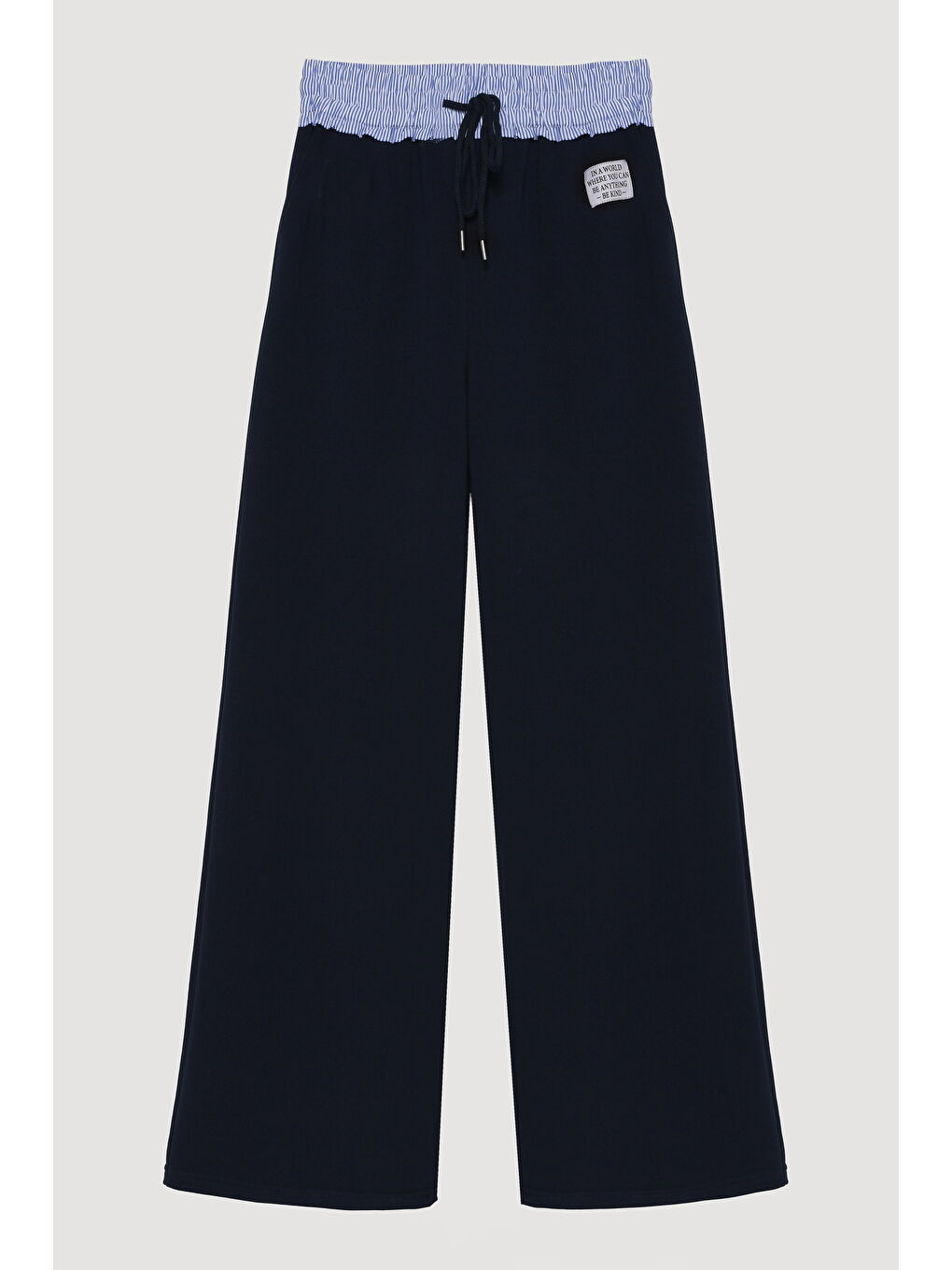 Çizgili Boxer Bel Detaylı Etiketli Pantolon Lacivert