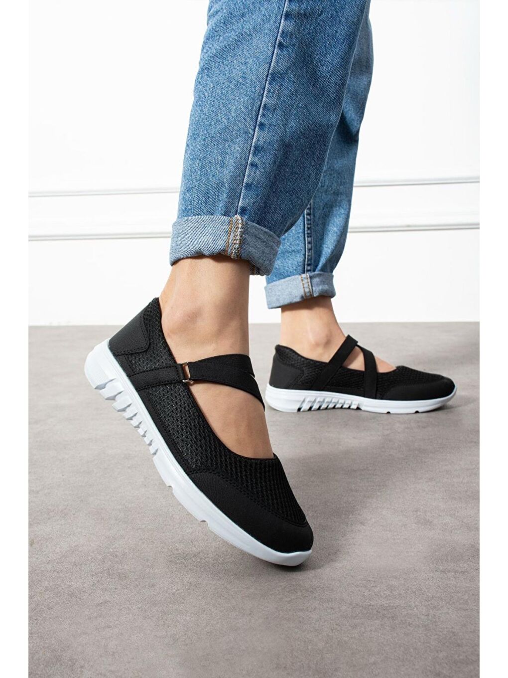 Siyah Ginevra Günlük Kadın Babet Kolay Giyilebilir Hava Alabilen Hafif Rahat Esnek Spor Ayakkabı-1