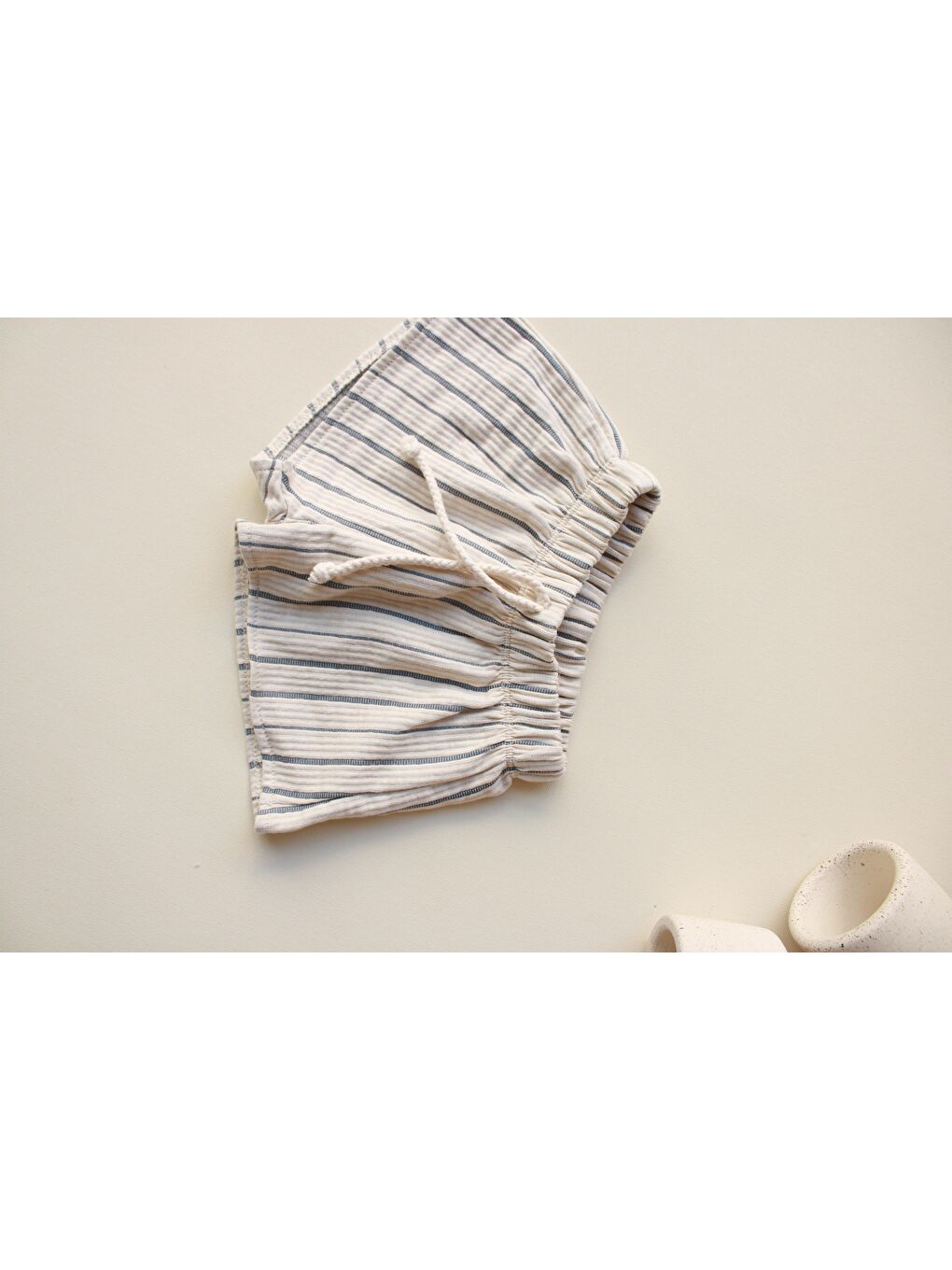 Jakarlı İndigo Çizgili Şort-1