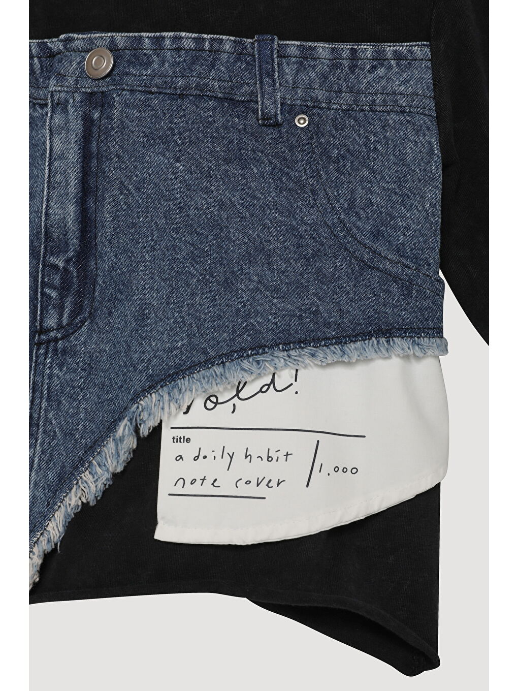 Denim Detaylı Püsküllü Crop Tişört Siyah-1