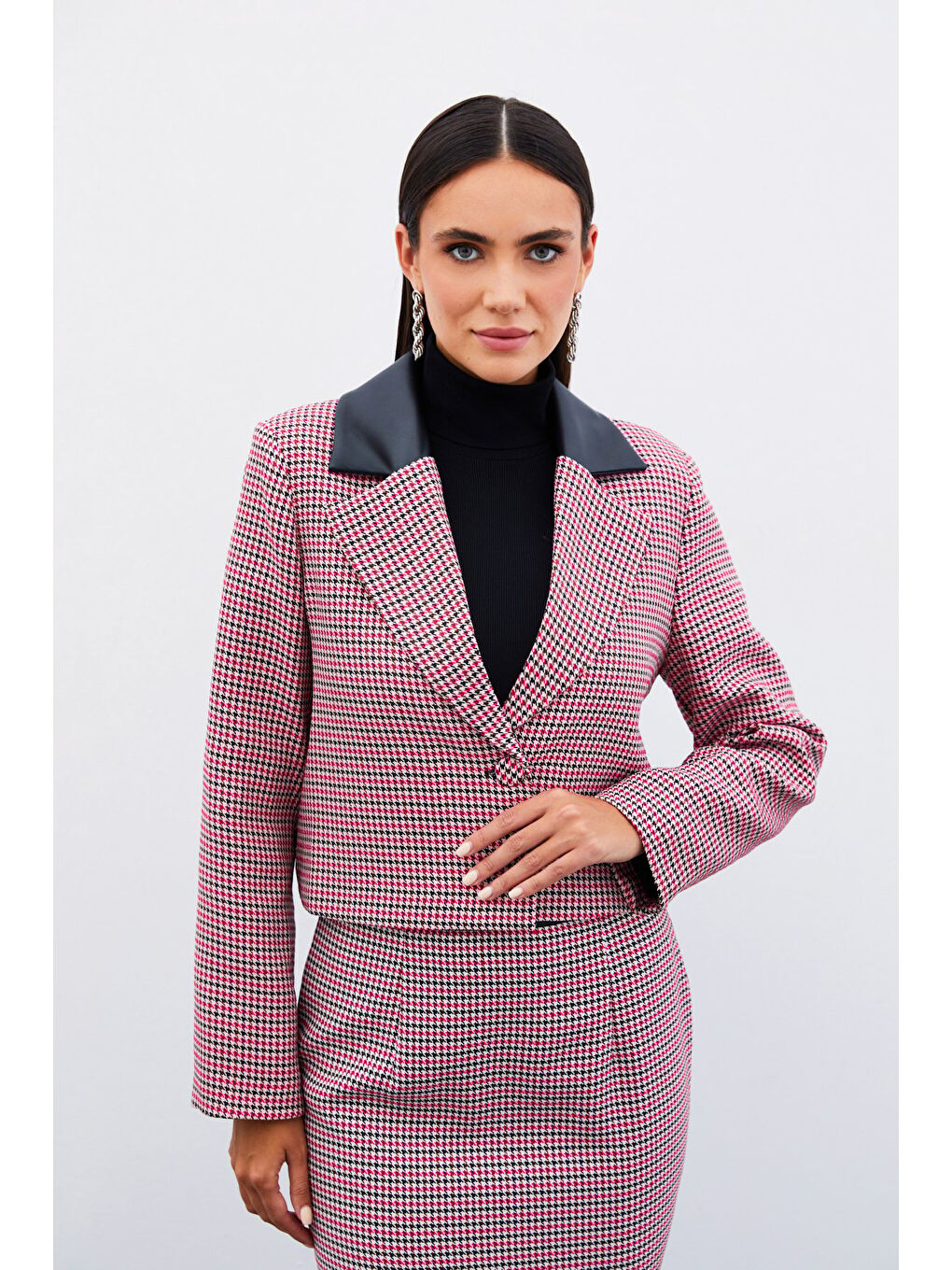 Kazayağı Crop Ceket - Fuşya