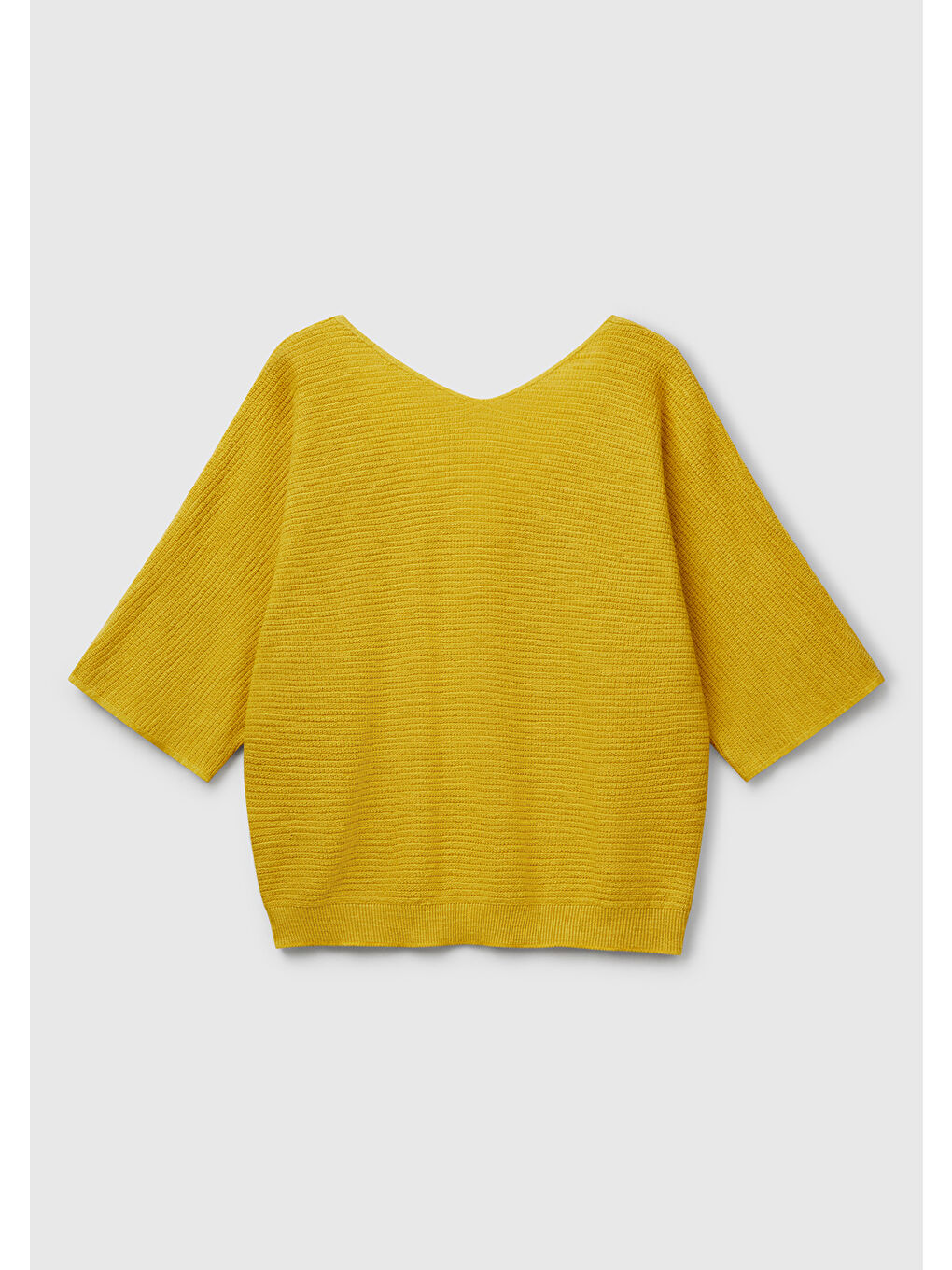 Kadın Sarı Pamuk ve Keten Karışımlı Çizgili Dikişsiz V Yaka Kolsuz Üst-3
