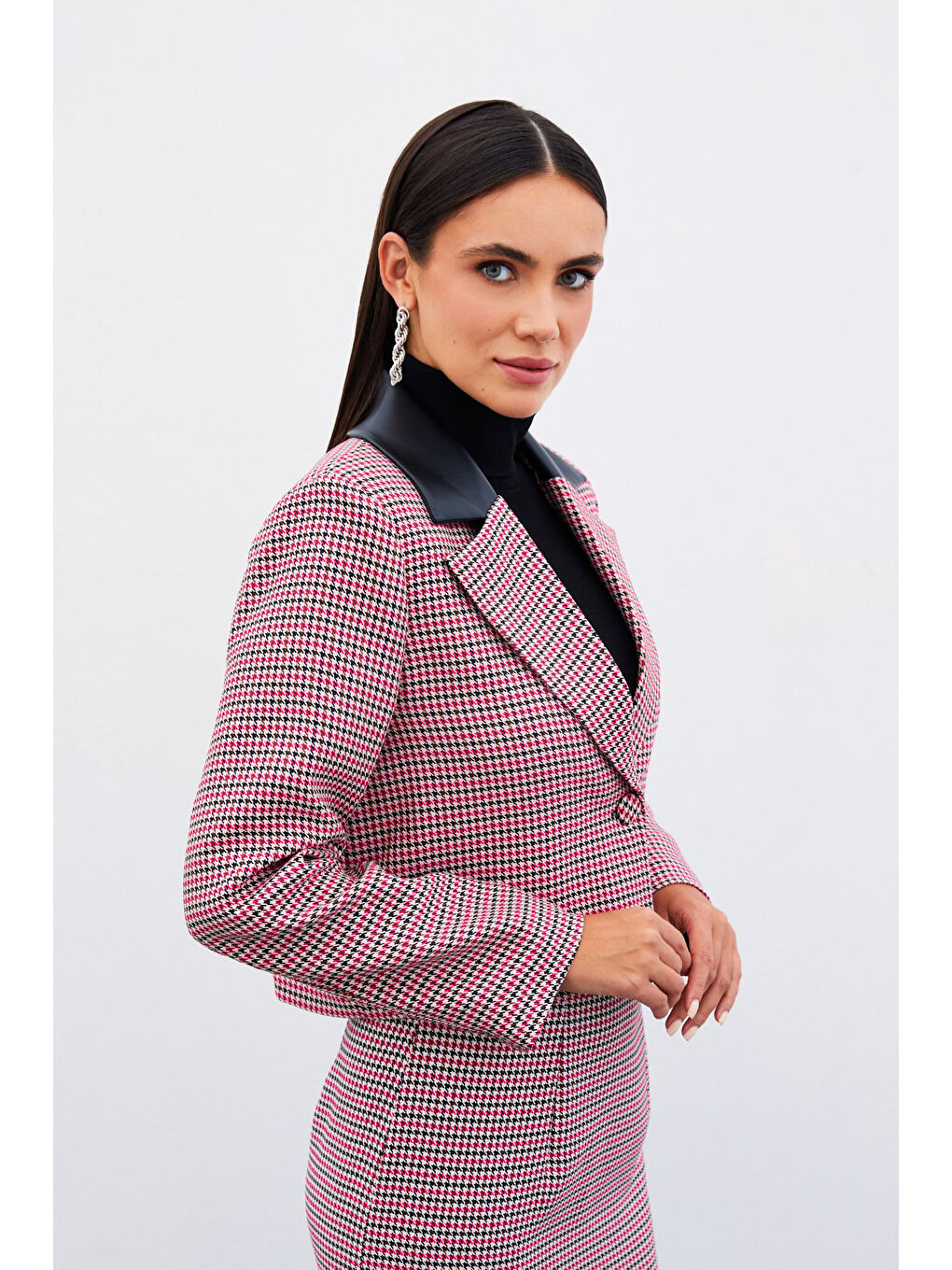 Kazayağı Crop Ceket - Fuşya-1