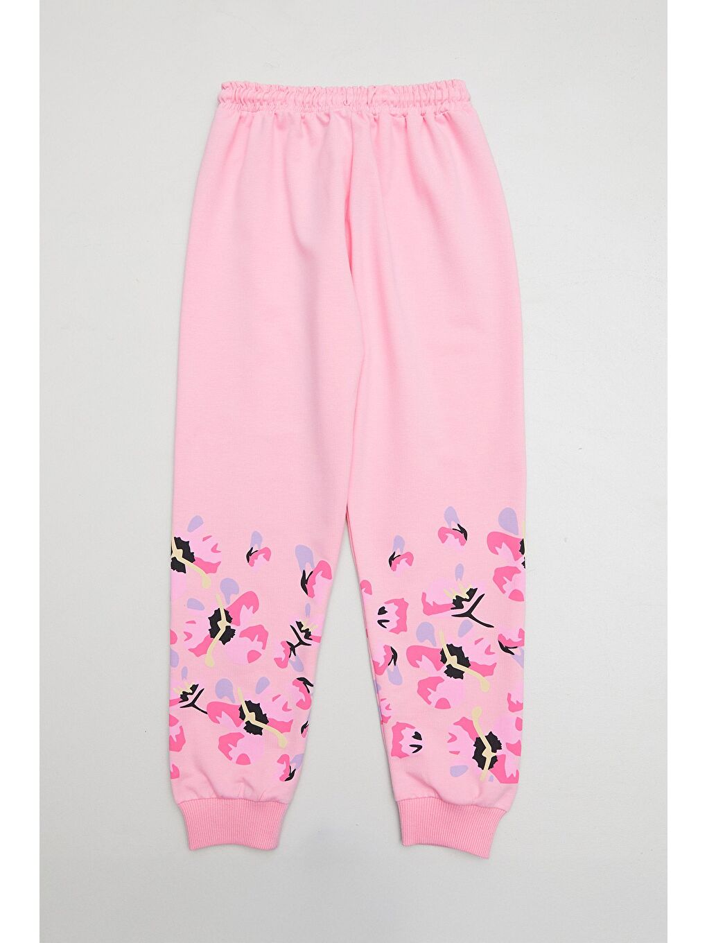 Pembe Çiçek Baskılı Beli Lastikli Kız Çocuk 2 Li Takım-4