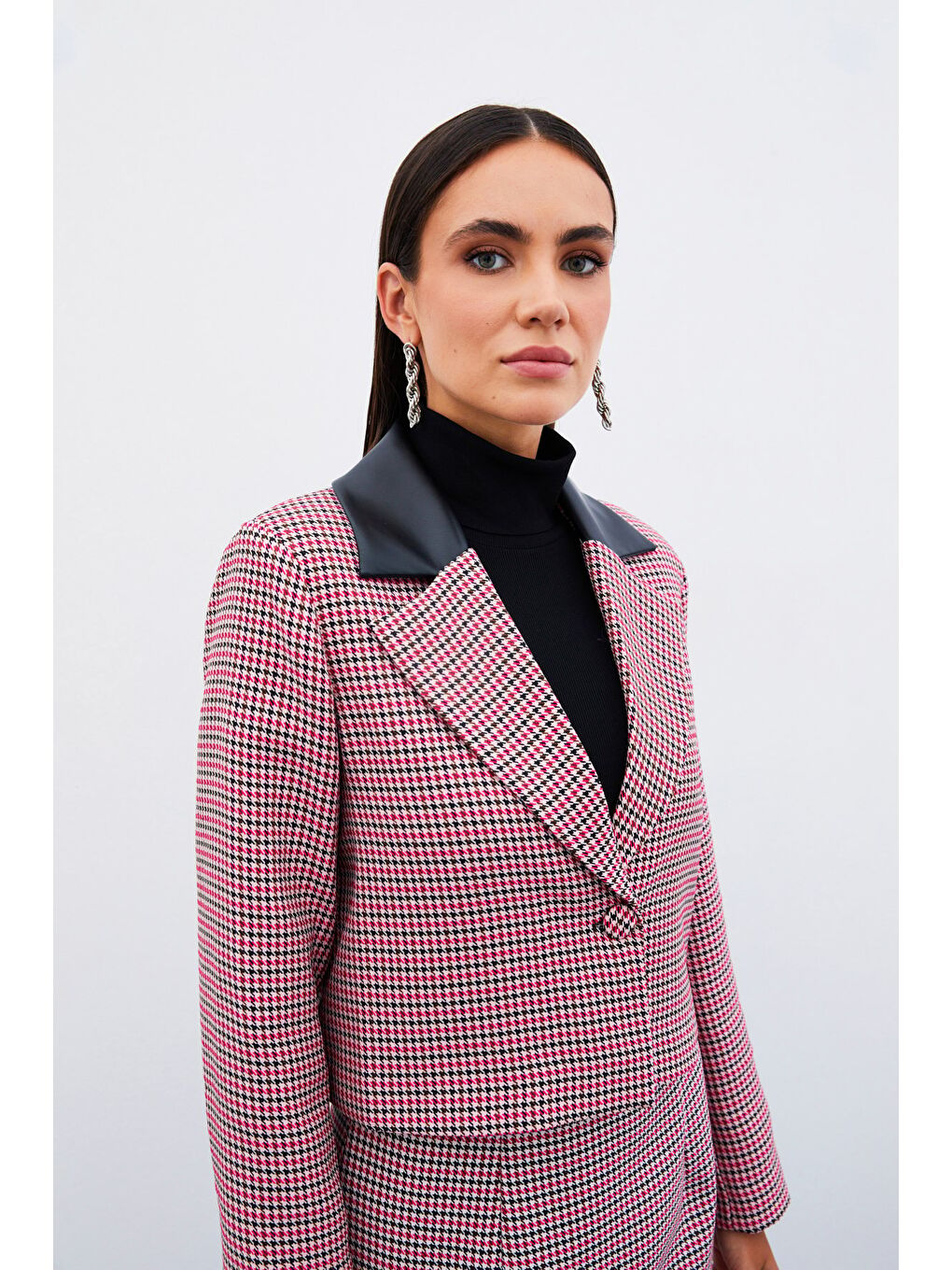 Kazayağı Crop Ceket - Fuşya-4