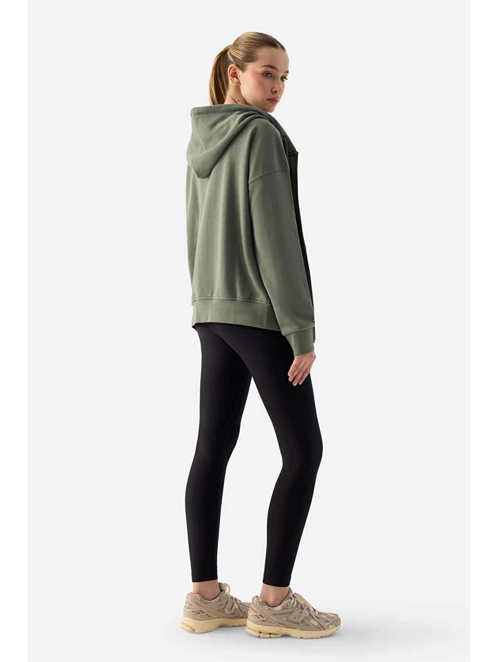 Luna Fermuarlı Kapüşonlu Haki Sweatshirt-7