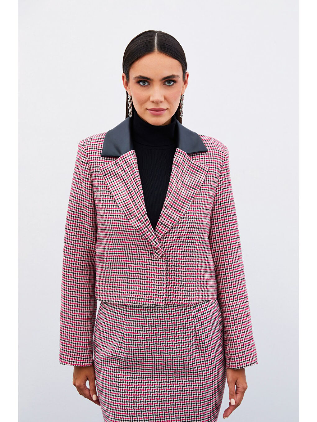 Kazayağı Crop Ceket - Fuşya-5