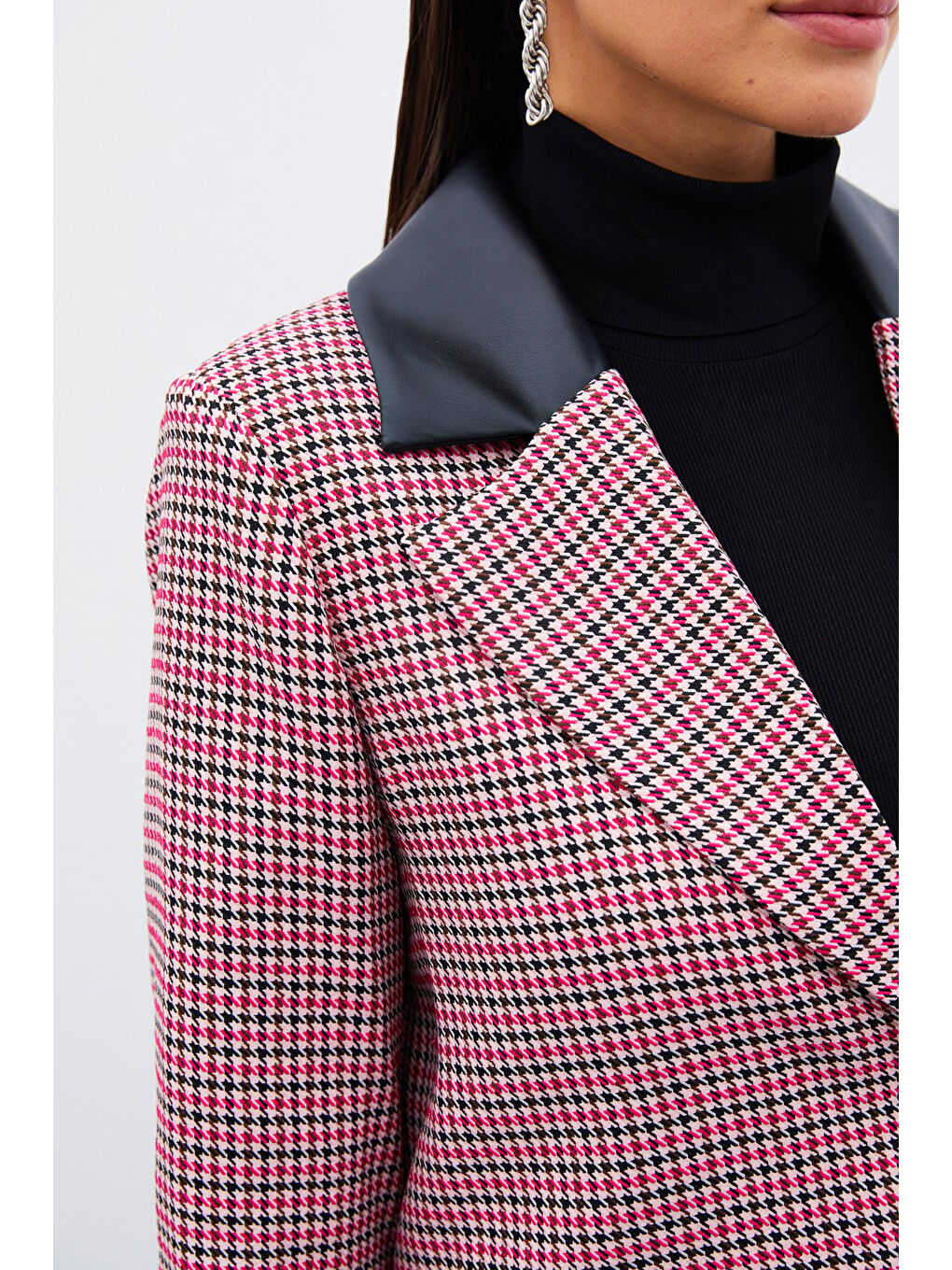 Kazayağı Crop Ceket - Fuşya-7