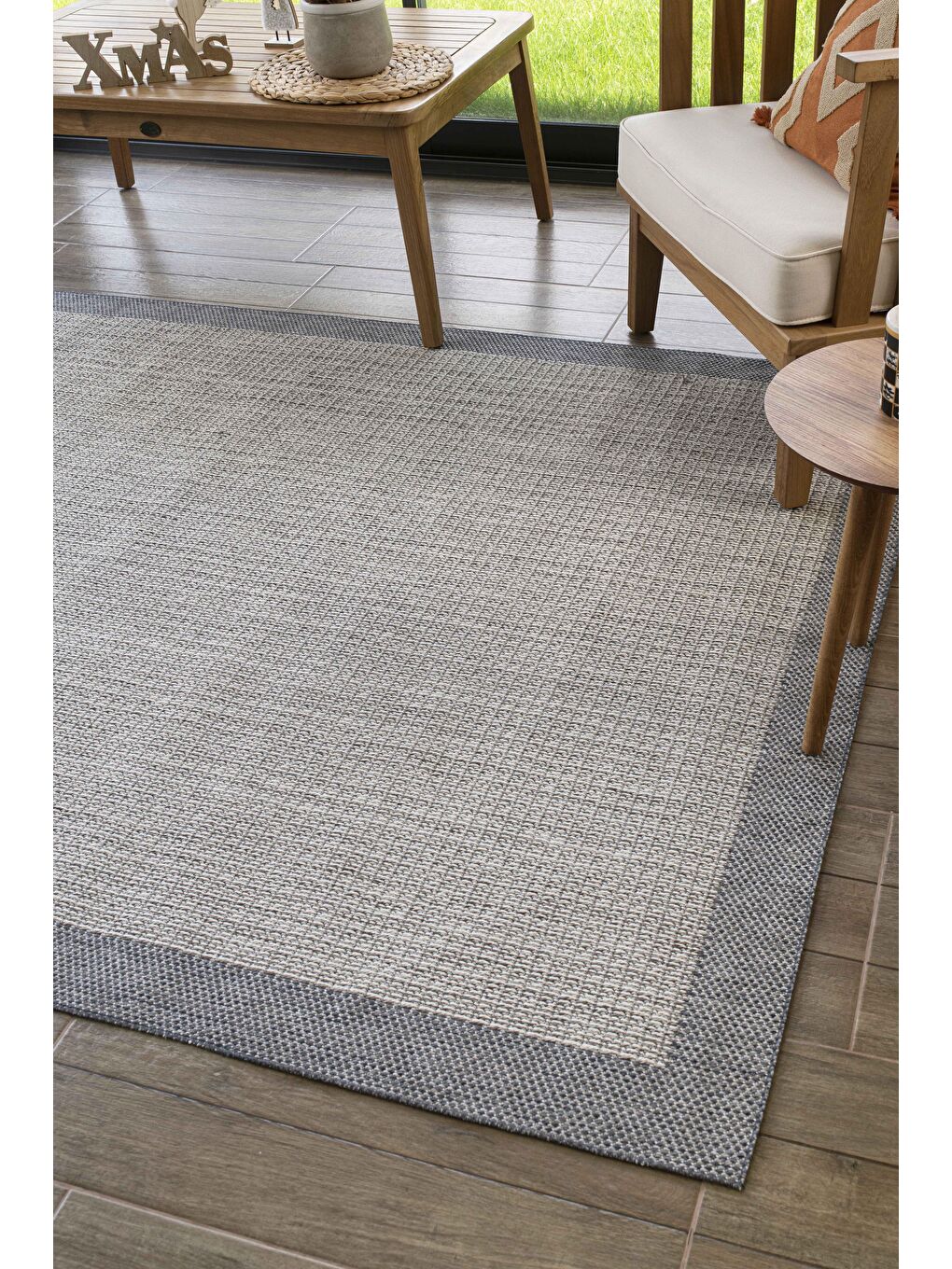 Sisalux 3092 Gri Jüt Tabanlı Modern Dokuma Kilim Sisal Hasır Halı-120x180 cm-1