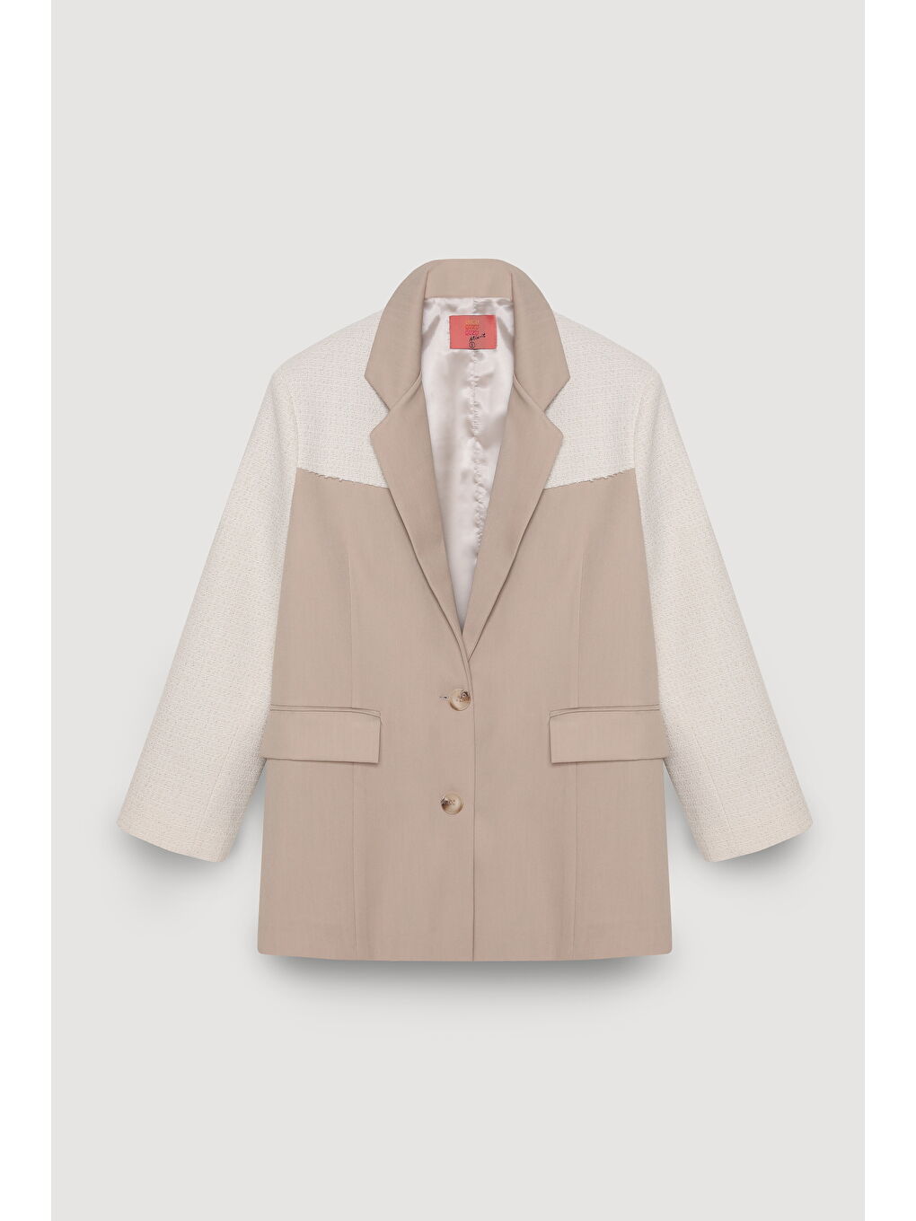QUZU Kruvaze Yaka Dokulu Matchli Blazer Ceket Bej