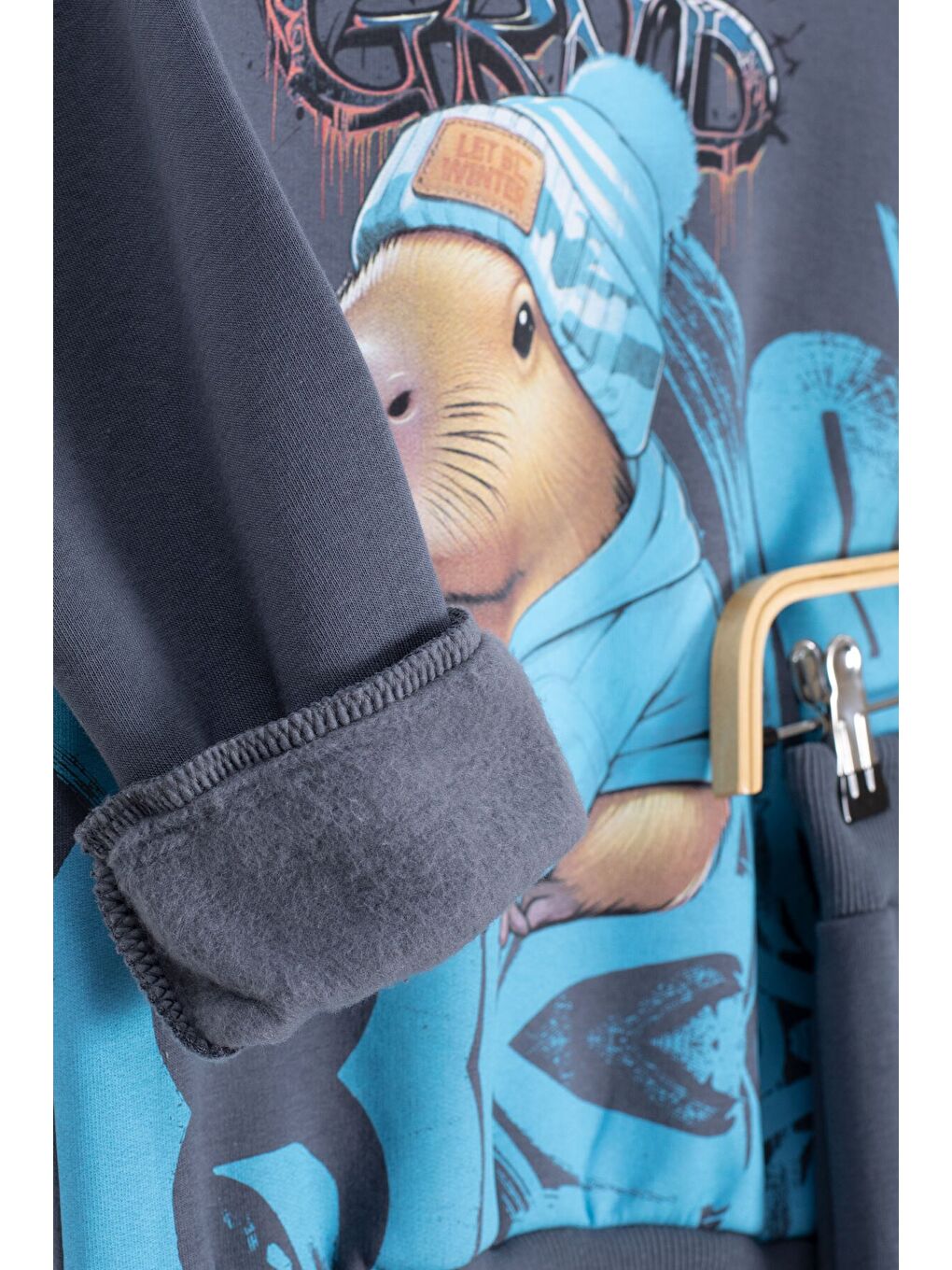 Gri Füme Cool Fare Baskılı Şardonlu Erkek Çocuk Eşofman Takımı 23291-3