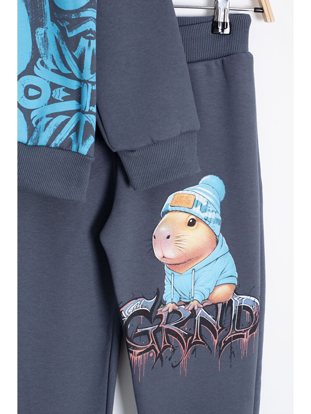 Gri Füme Cool Fare Baskılı Şardonlu Erkek Çocuk Eşofman Takımı 23291-4