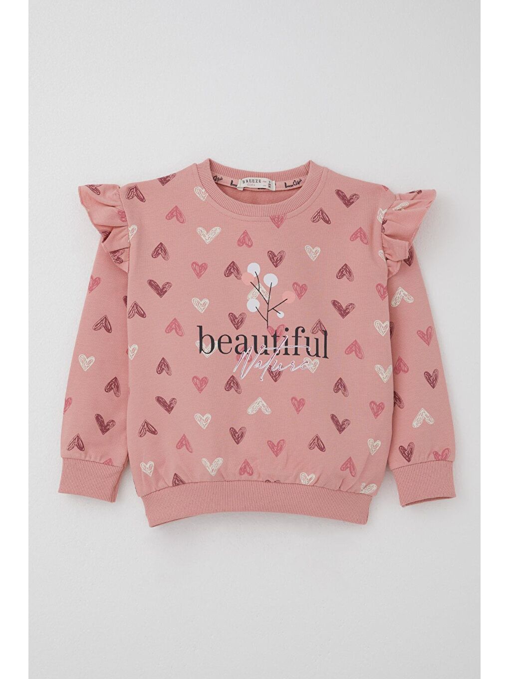 Pembe Kız Çocuk Eşofman Takım Kalp Desenli Yazı Baskılı Gülkurusu (1.5-5 Yaş)-1
