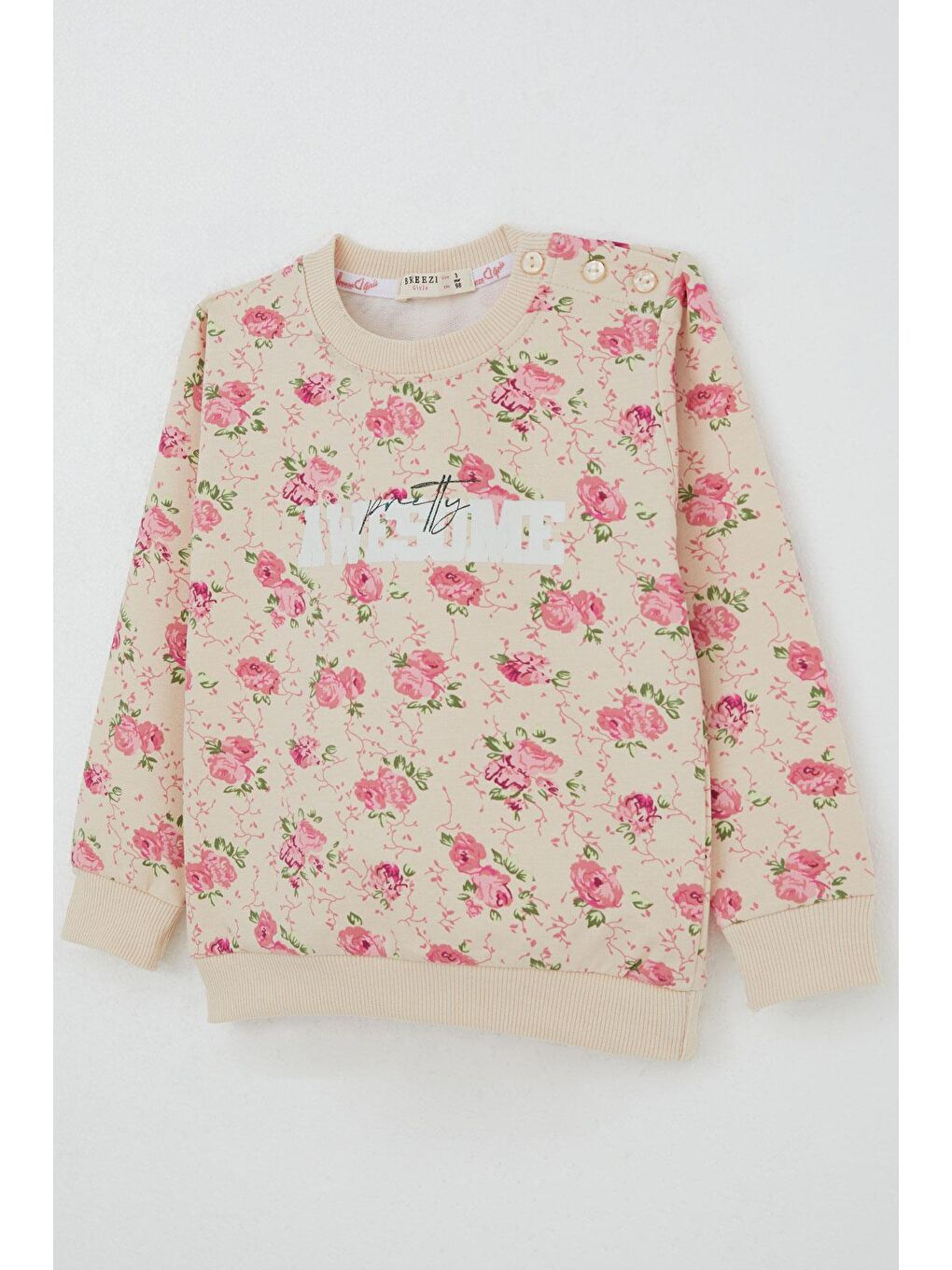 Kız Çocuk Eşofman Takım Çiçek Desenli Bej (1.5-5 Yaş)-5