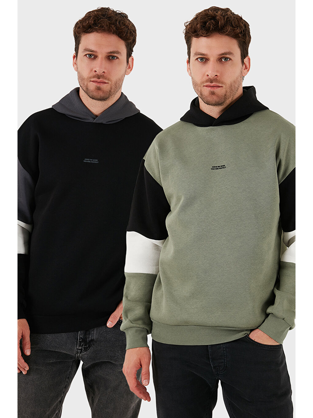 Haki Pamuklu Relaxed Fit Kapüşonlu İçi Tüylü Yumuşak Şardonlu 2' li Paket Sweat 5905299S2